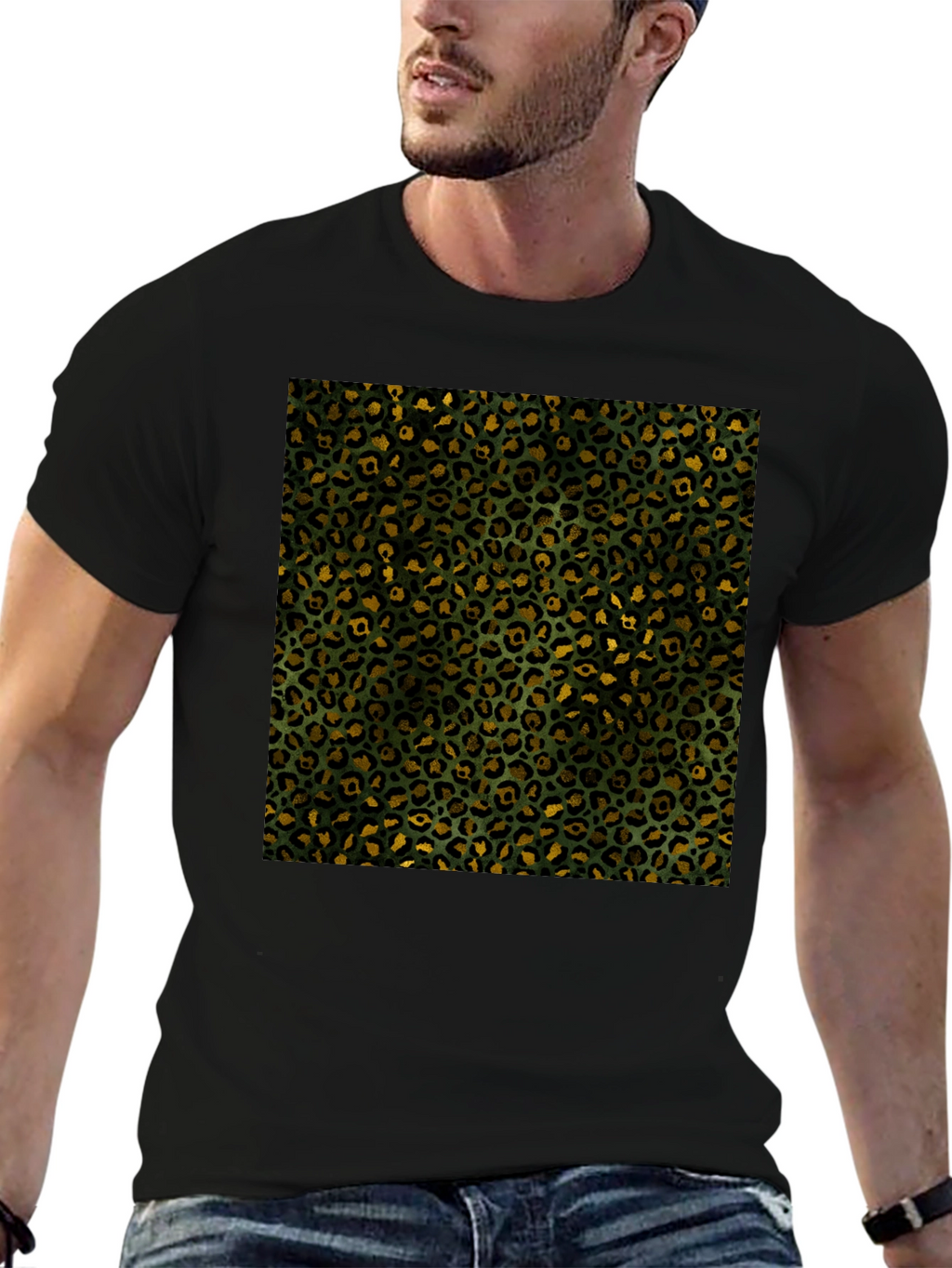 Leopard Print Tee - Mens Black Graphic T-Shirt
