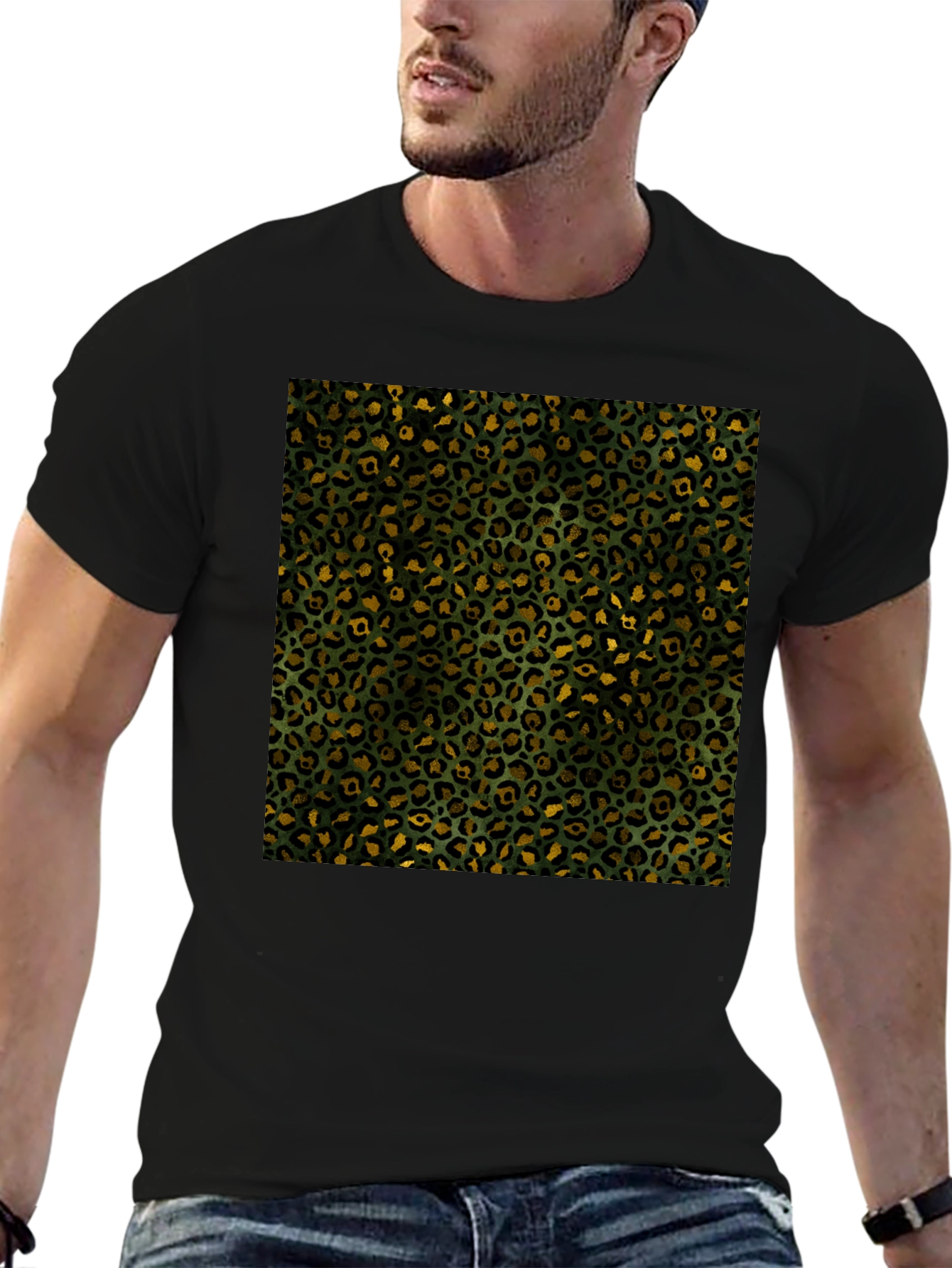 Leopard Print Tee - Mens Black Graphic T-Shirt