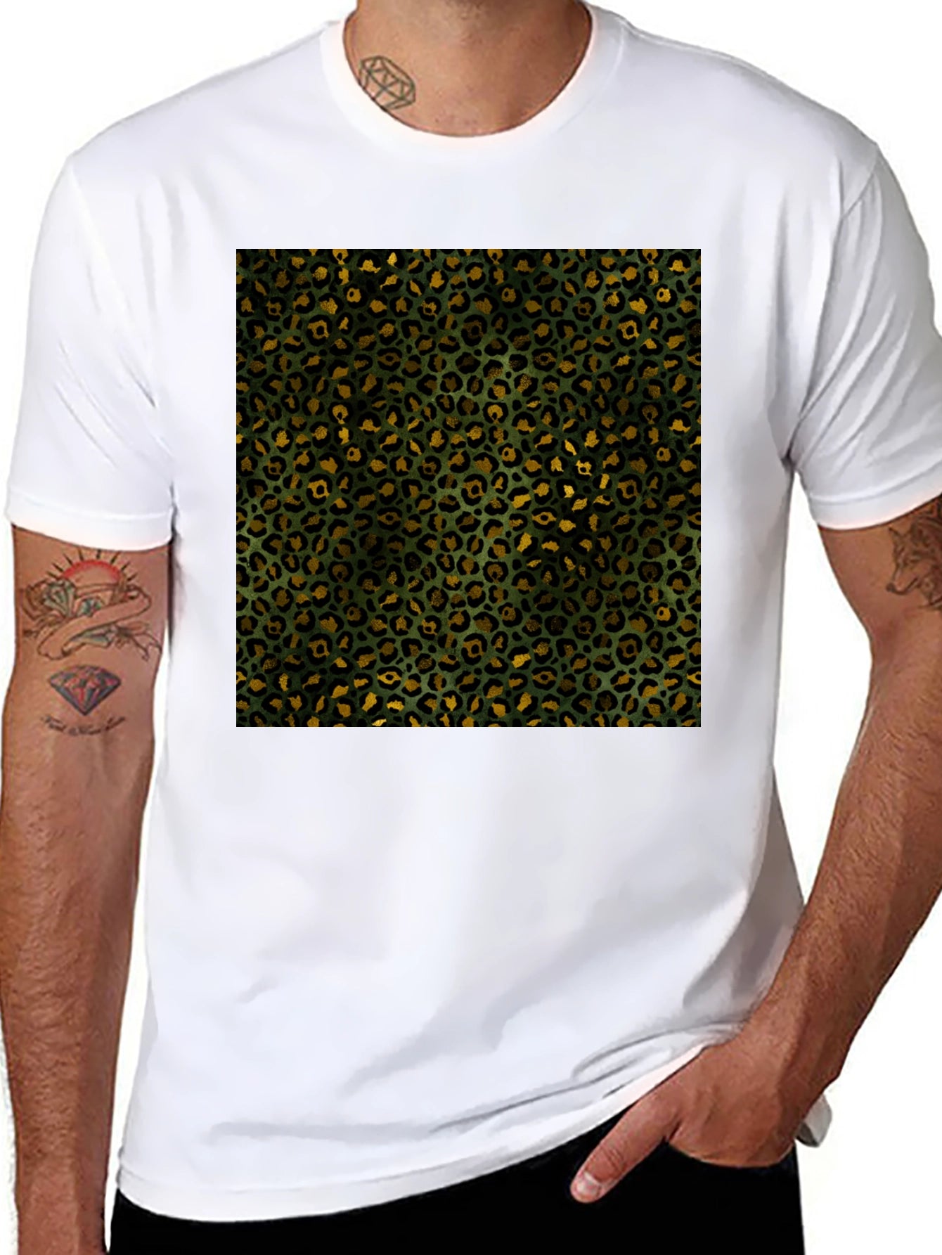 Leopard Print Tee - Mens Black Graphic T-Shirt