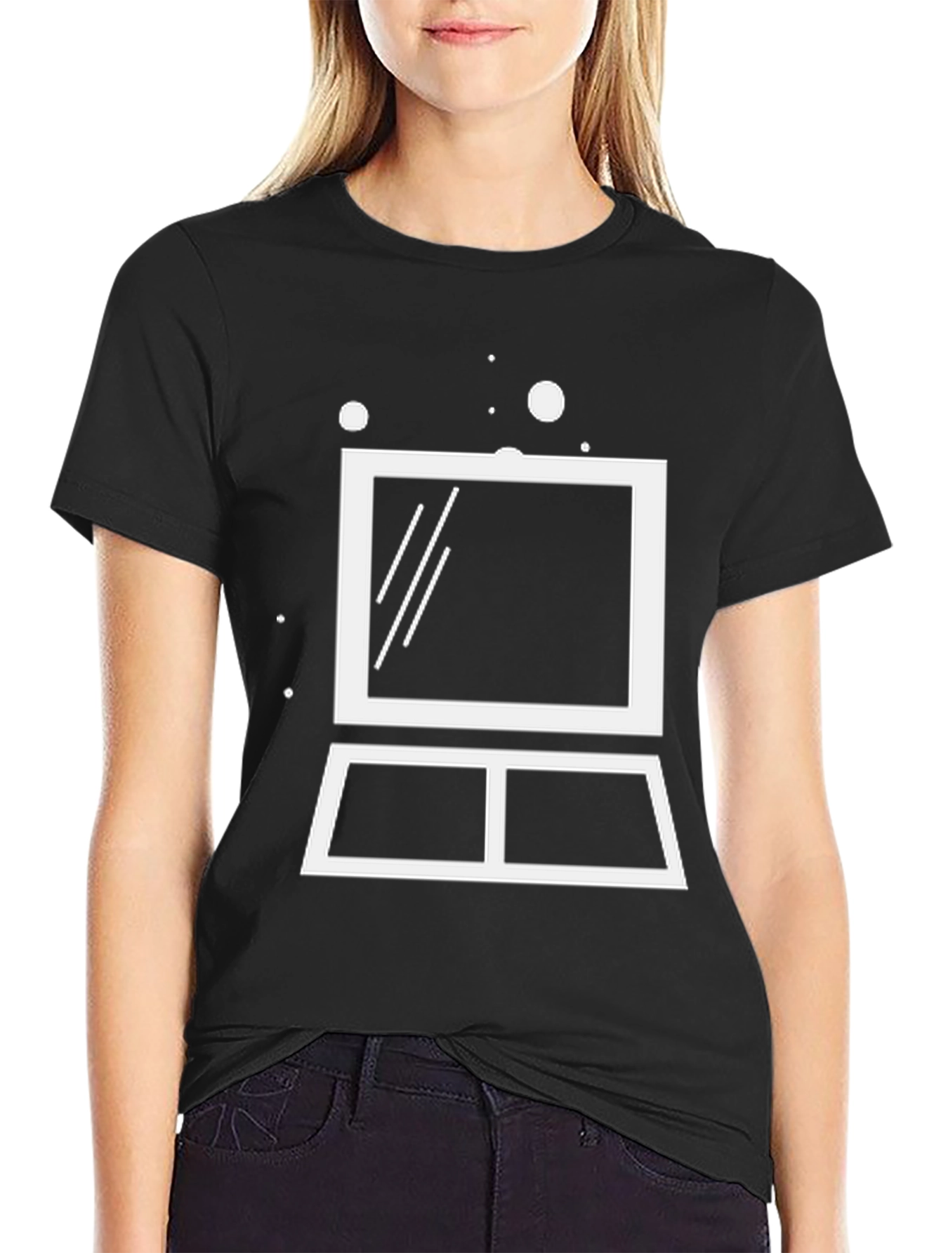 Minimalist Laptop Graphic Tee - Black Cotton Blend