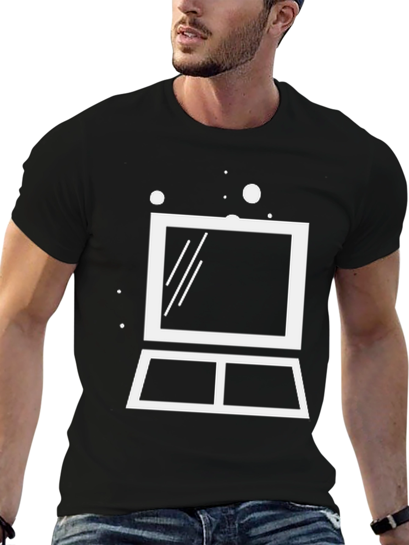 Minimalist Laptop Graphic Tee - Black Cotton Blend