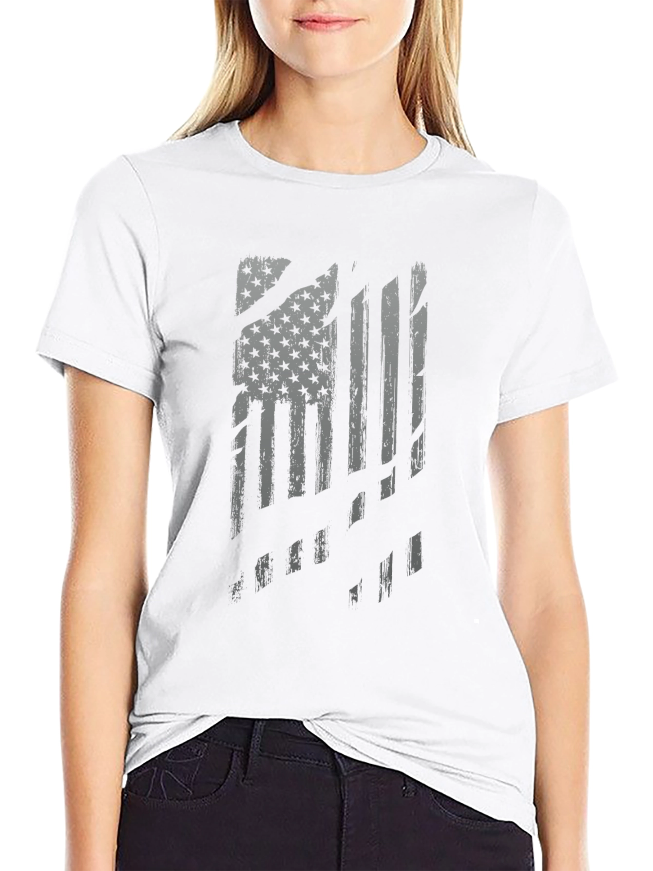 Distressed American Flag Graphic Tee - Black