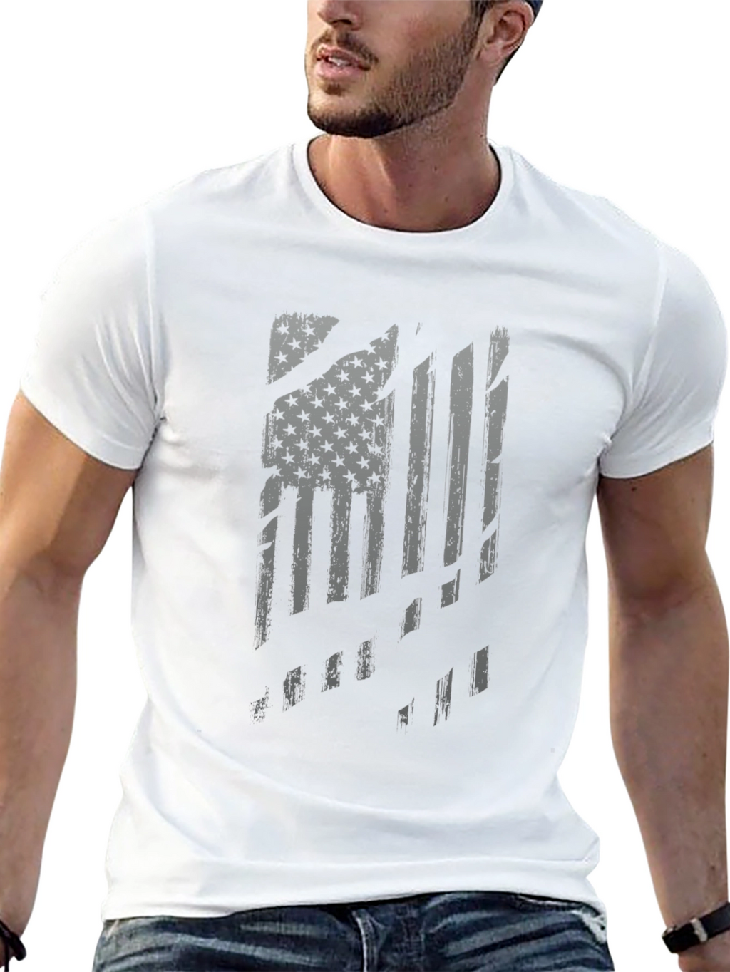 Distressed American Flag Graphic Tee - Black