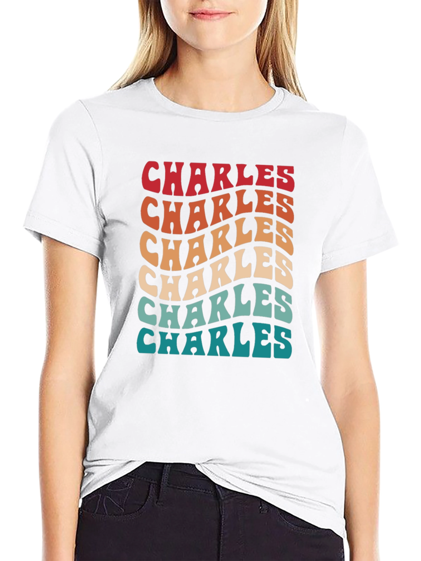 Retro Charles Wavy Text T-Shirt - Vintage Style