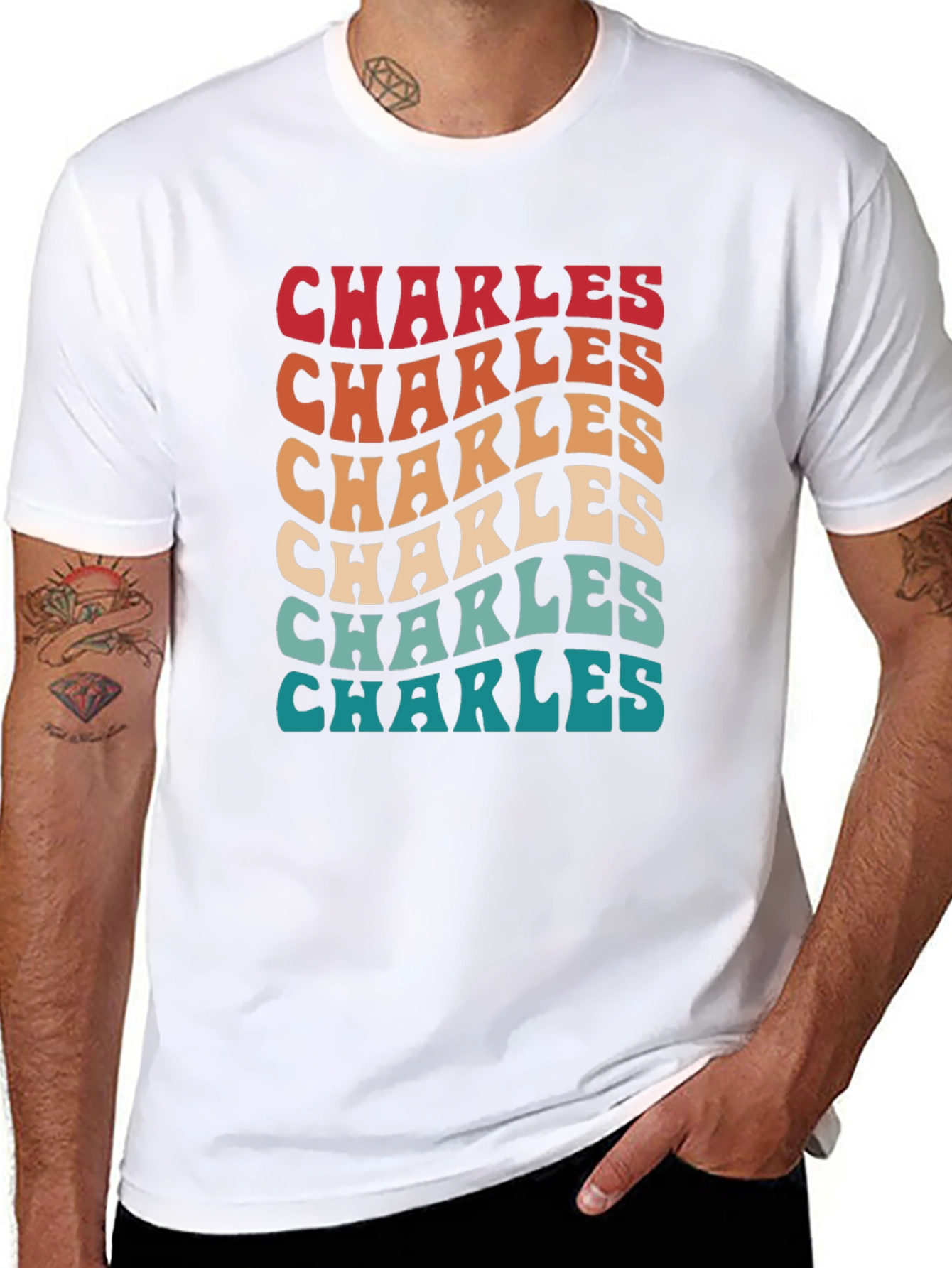 Retro Charles Wavy Text T-Shirt - Vintage Style