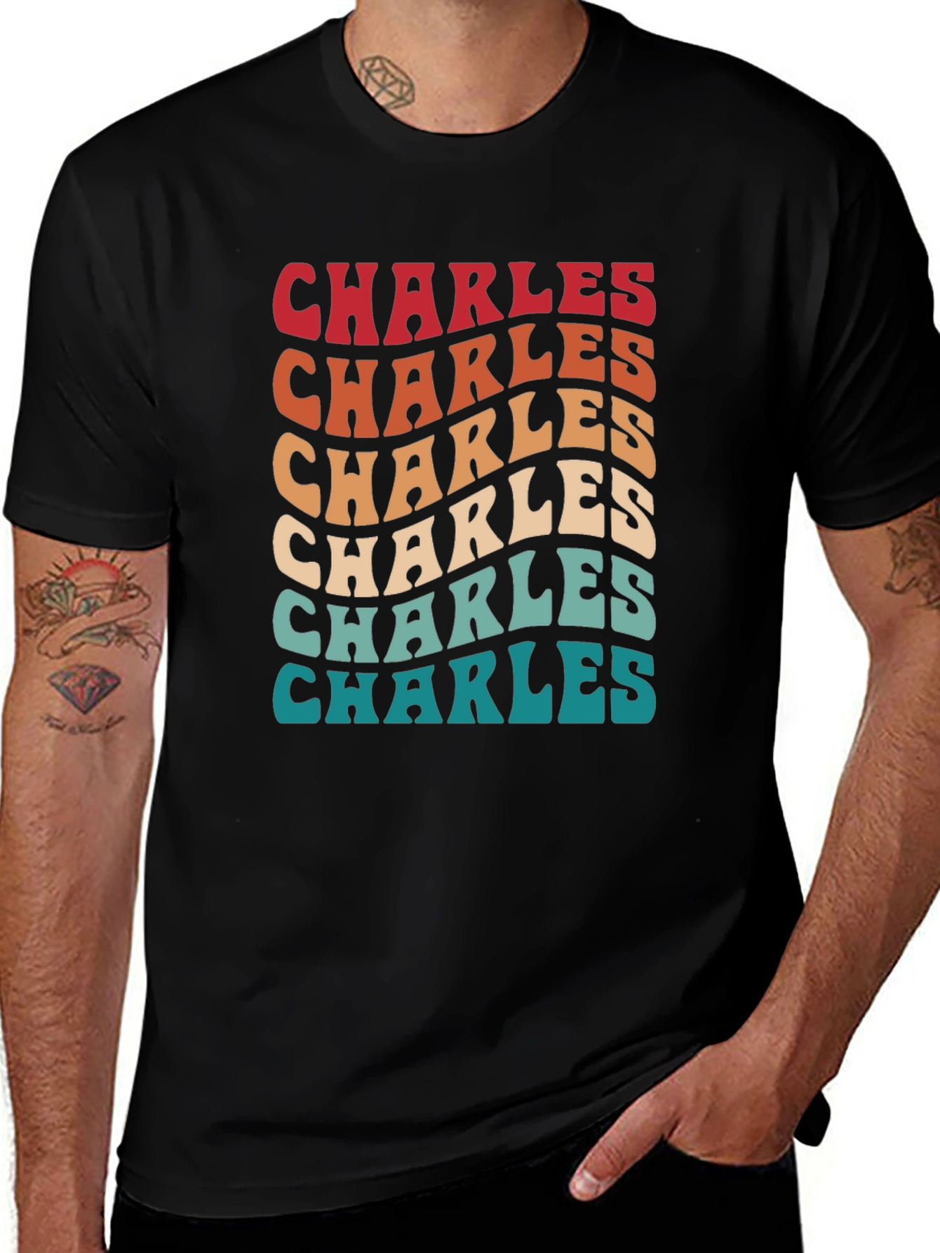 Retro Charles Wavy Text T-Shirt - Vintage Style