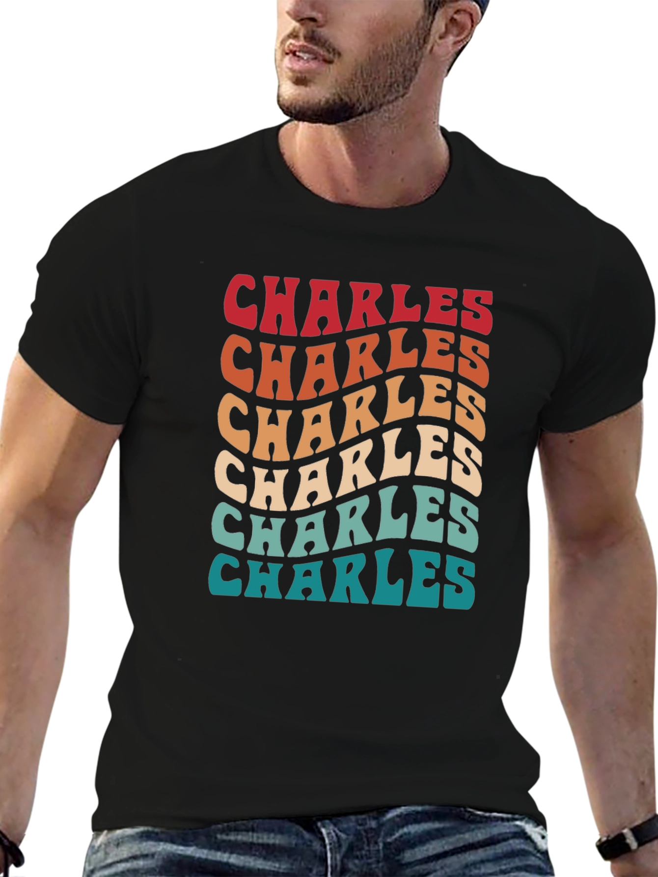 Retro Charles Wavy Text T-Shirt - Vintage Style