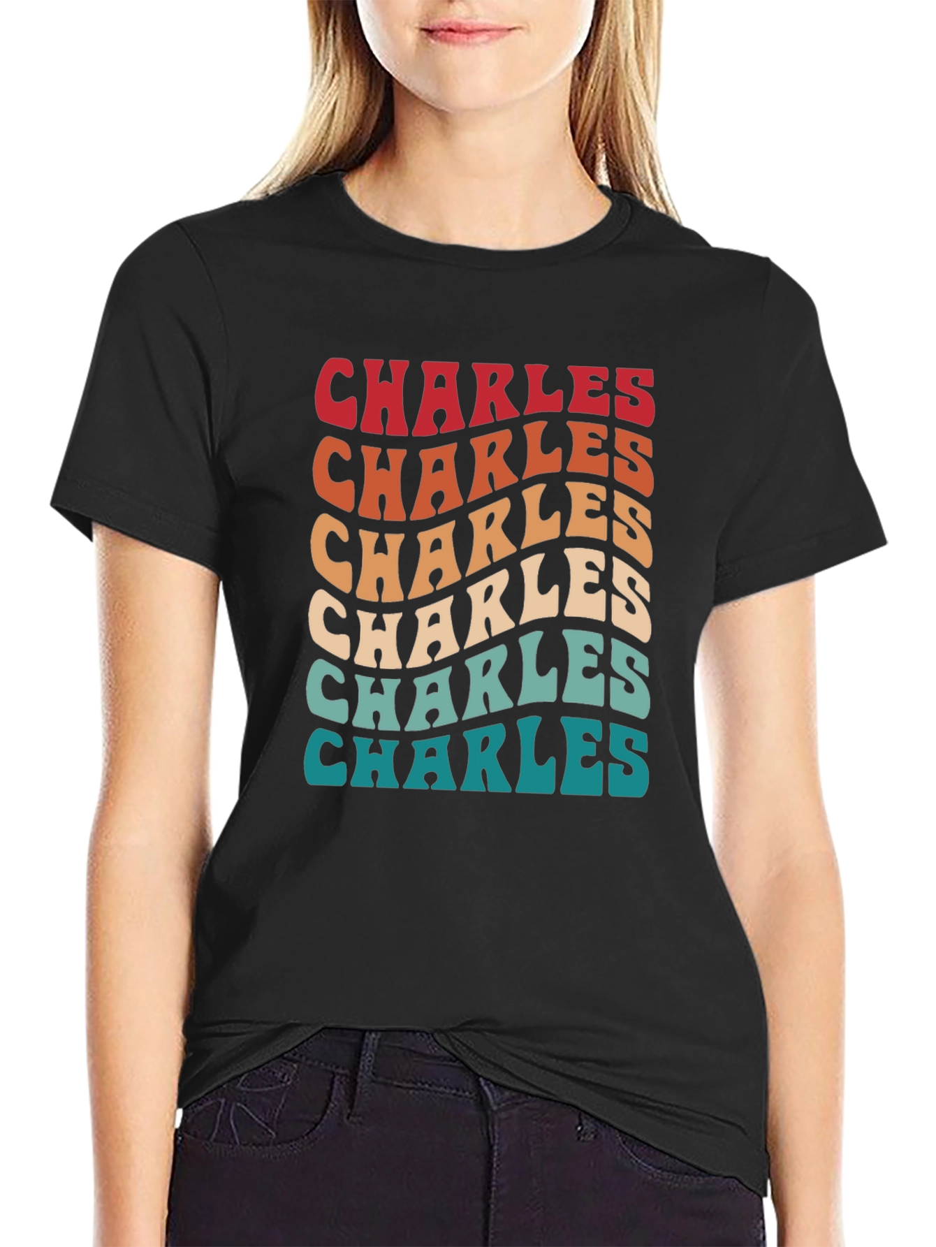 Retro Charles Wavy Text T-Shirt - Vintage Style