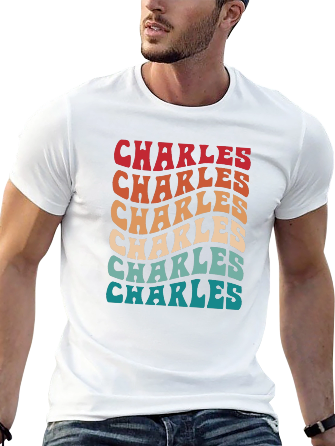 Retro Charles Wavy Text T-Shirt - Vintage Style