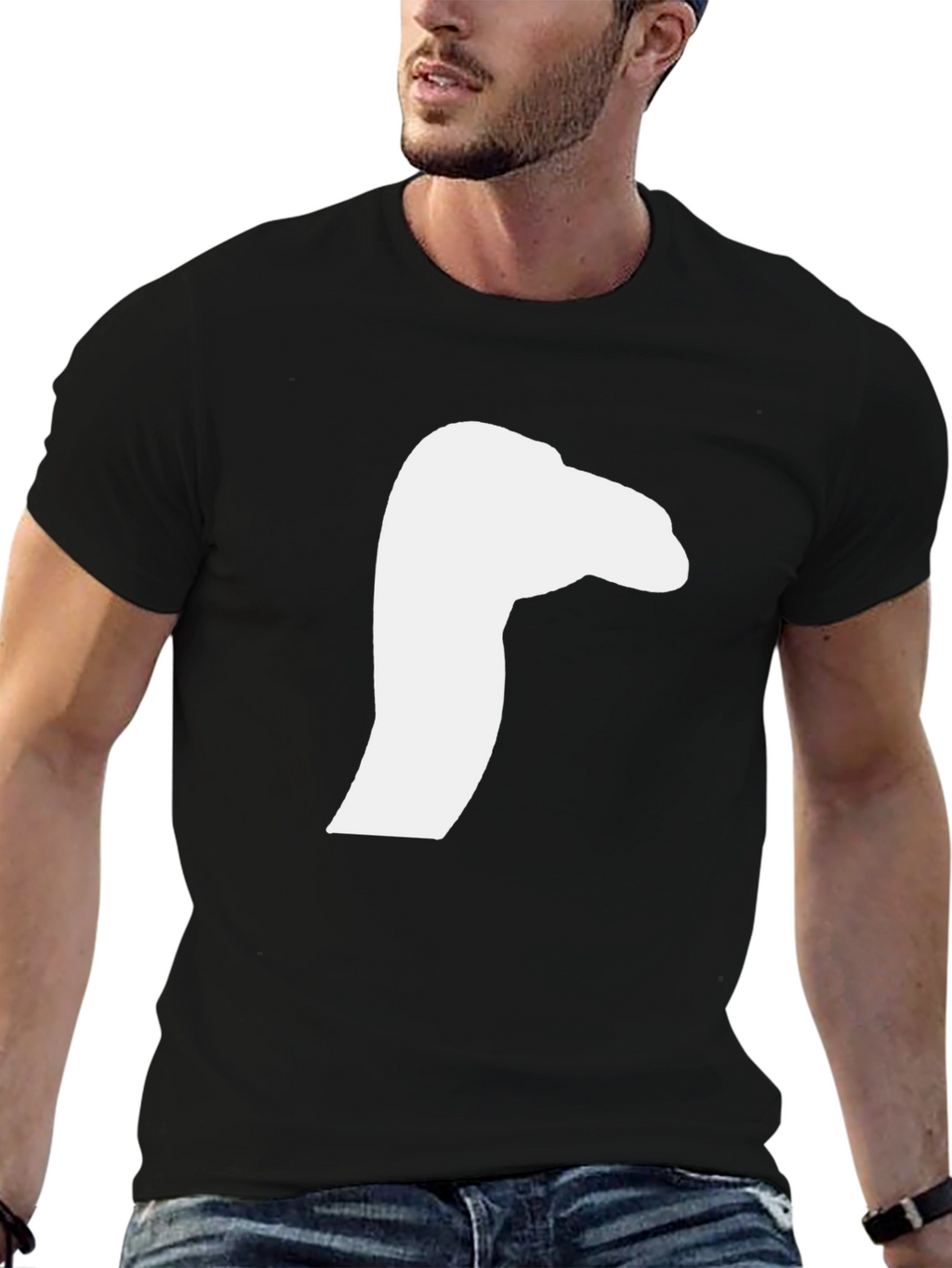 Black T-Shirt with White Goose Silhouette