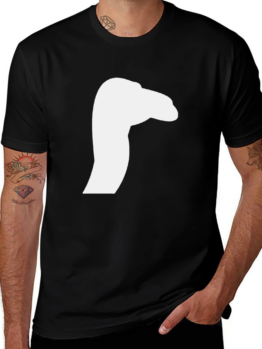 Black T-Shirt with White Goose Silhouette