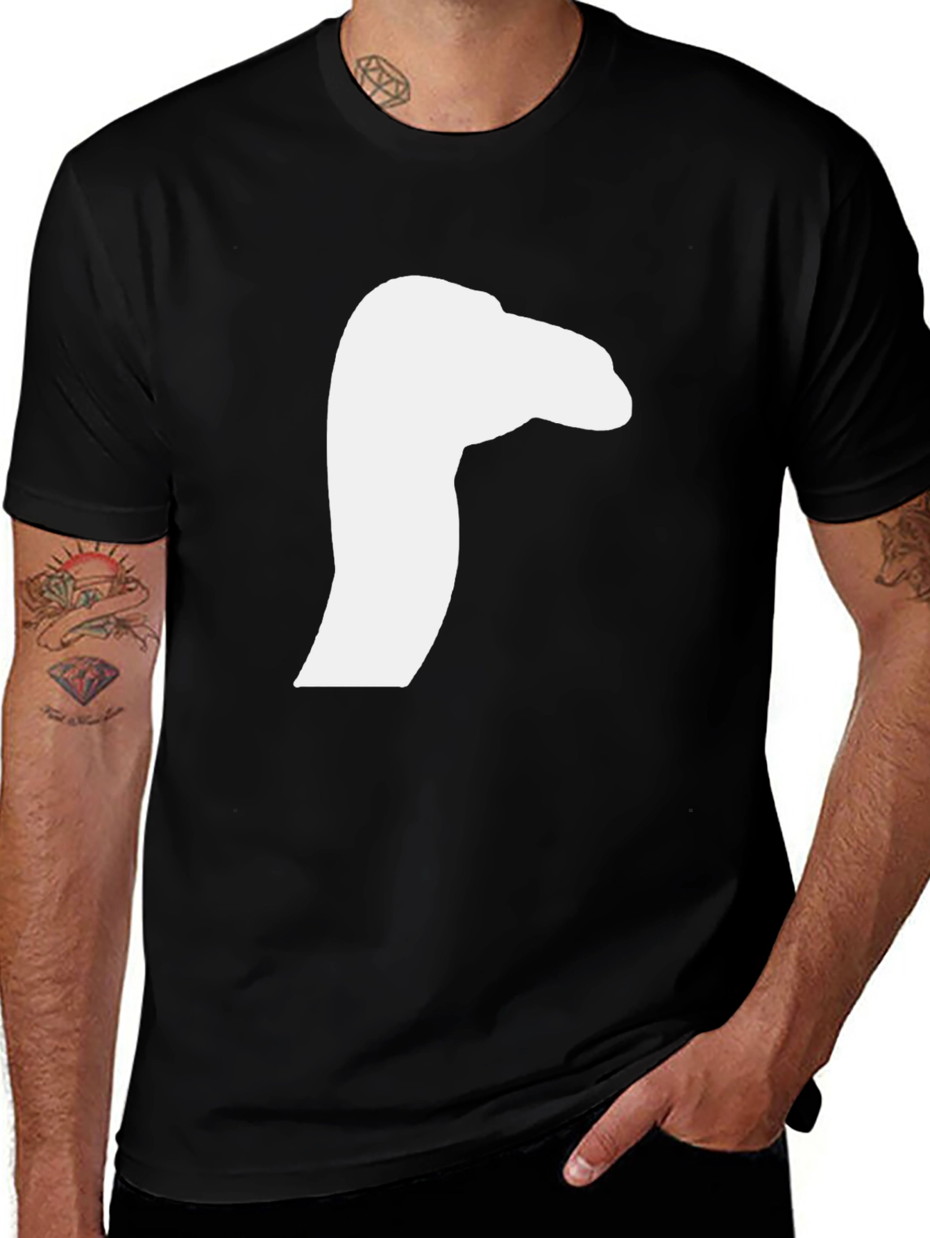 Black T-Shirt with White Goose Silhouette