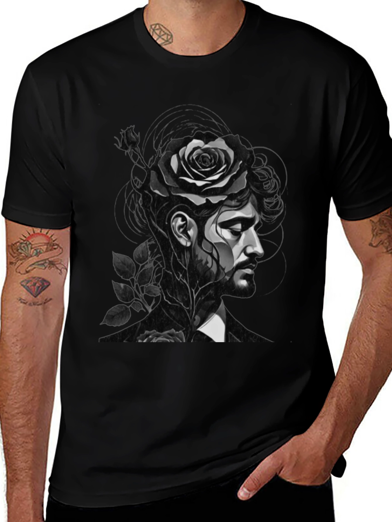 Rose Man Graphic Tee - Black Unisex T-Shirt