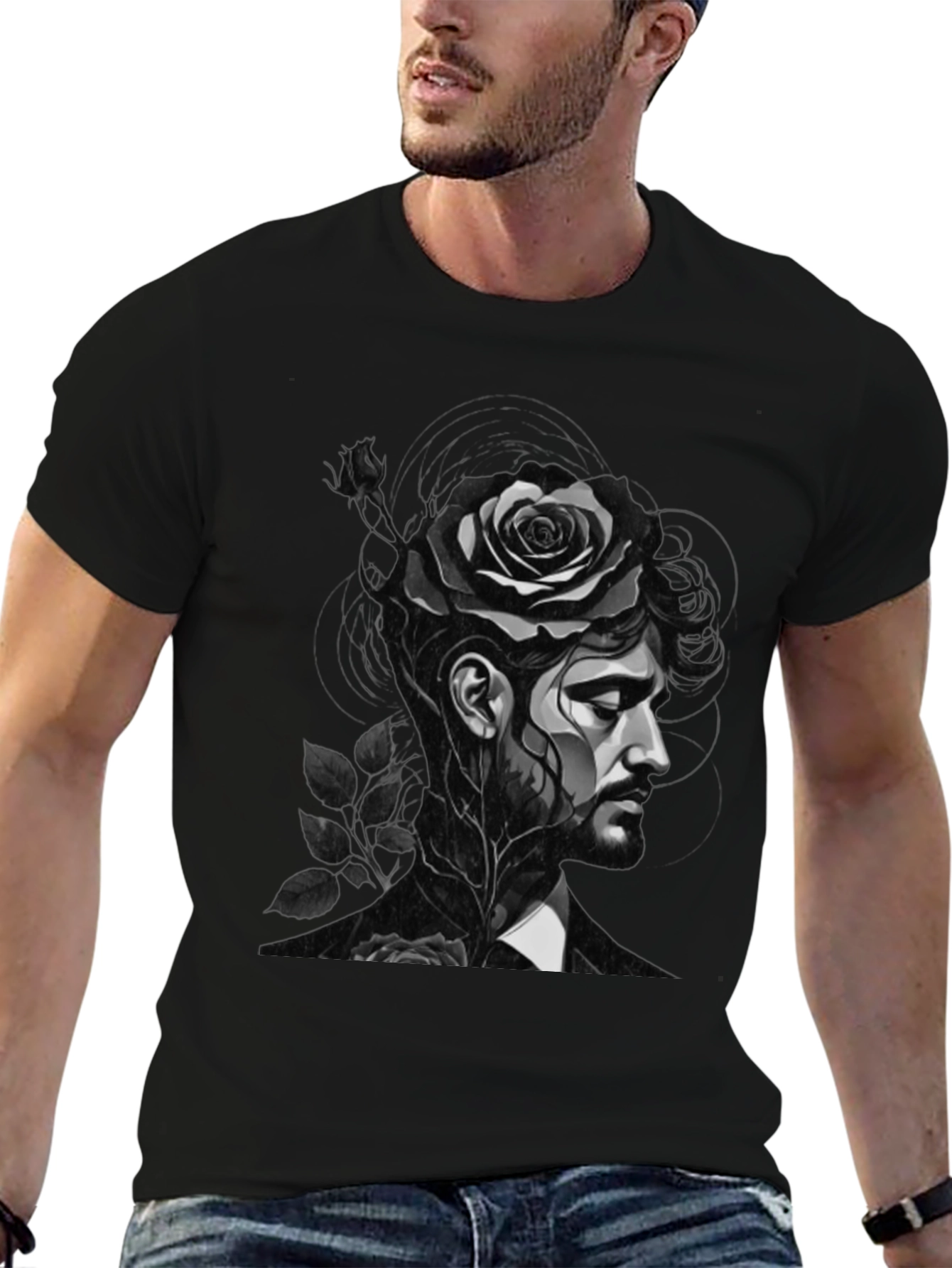 Rose Man Graphic Tee - Black Unisex T-Shirt