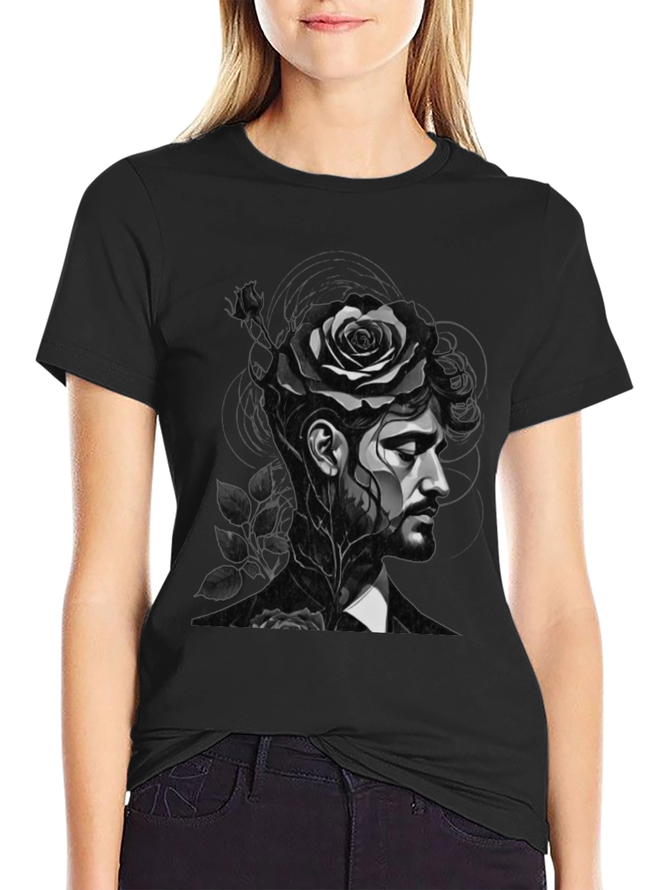 Rose Man Graphic Tee - Black Unisex T-Shirt