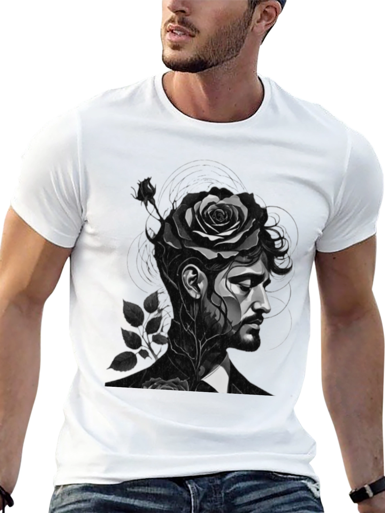 Rose Man Graphic Tee - Black Unisex T-Shirt