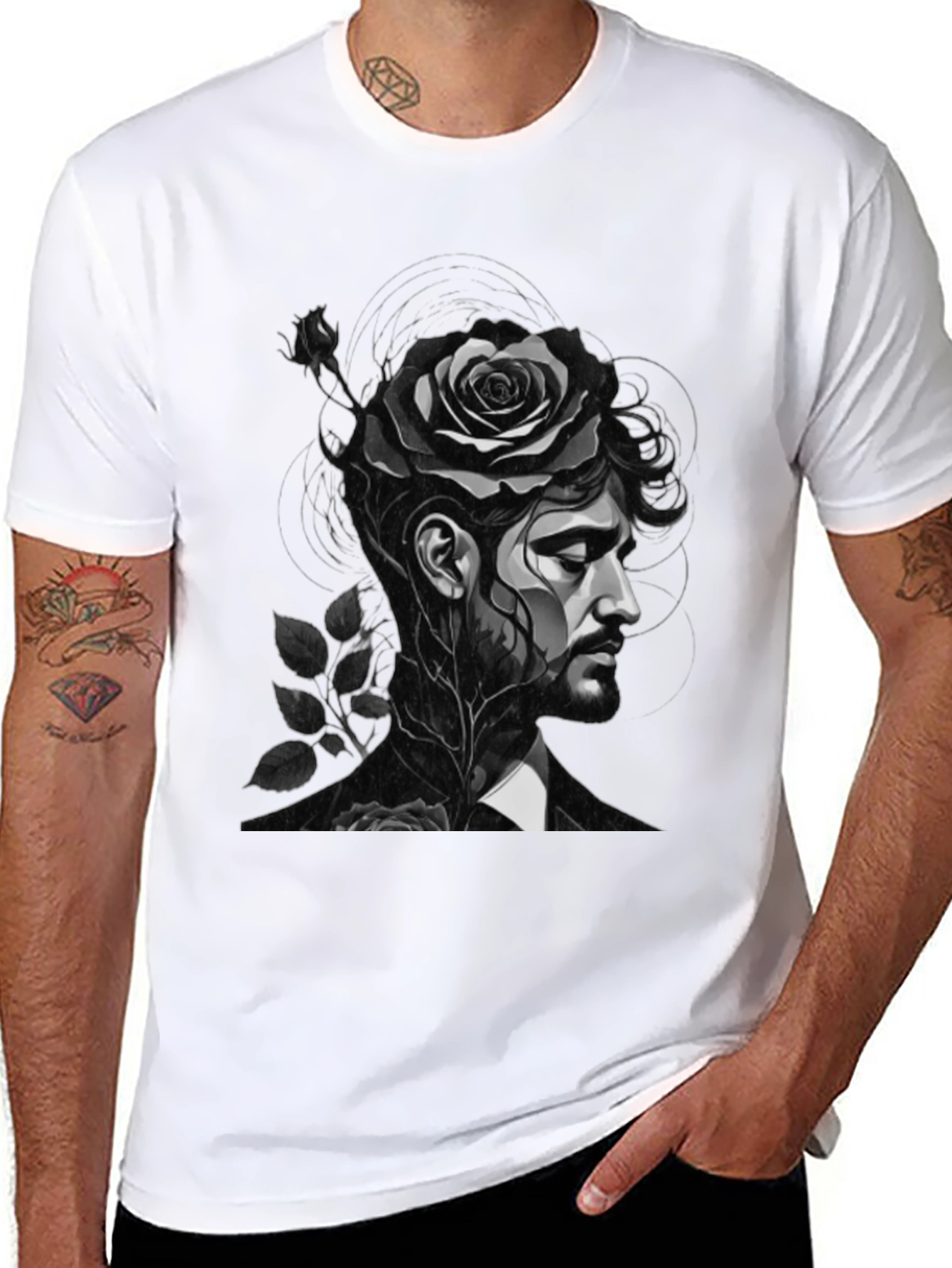 Rose Man Graphic Tee - Black Unisex T-Shirt