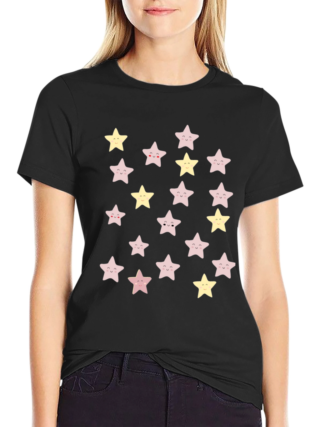 Cute Star Pattern Black T-Shirt