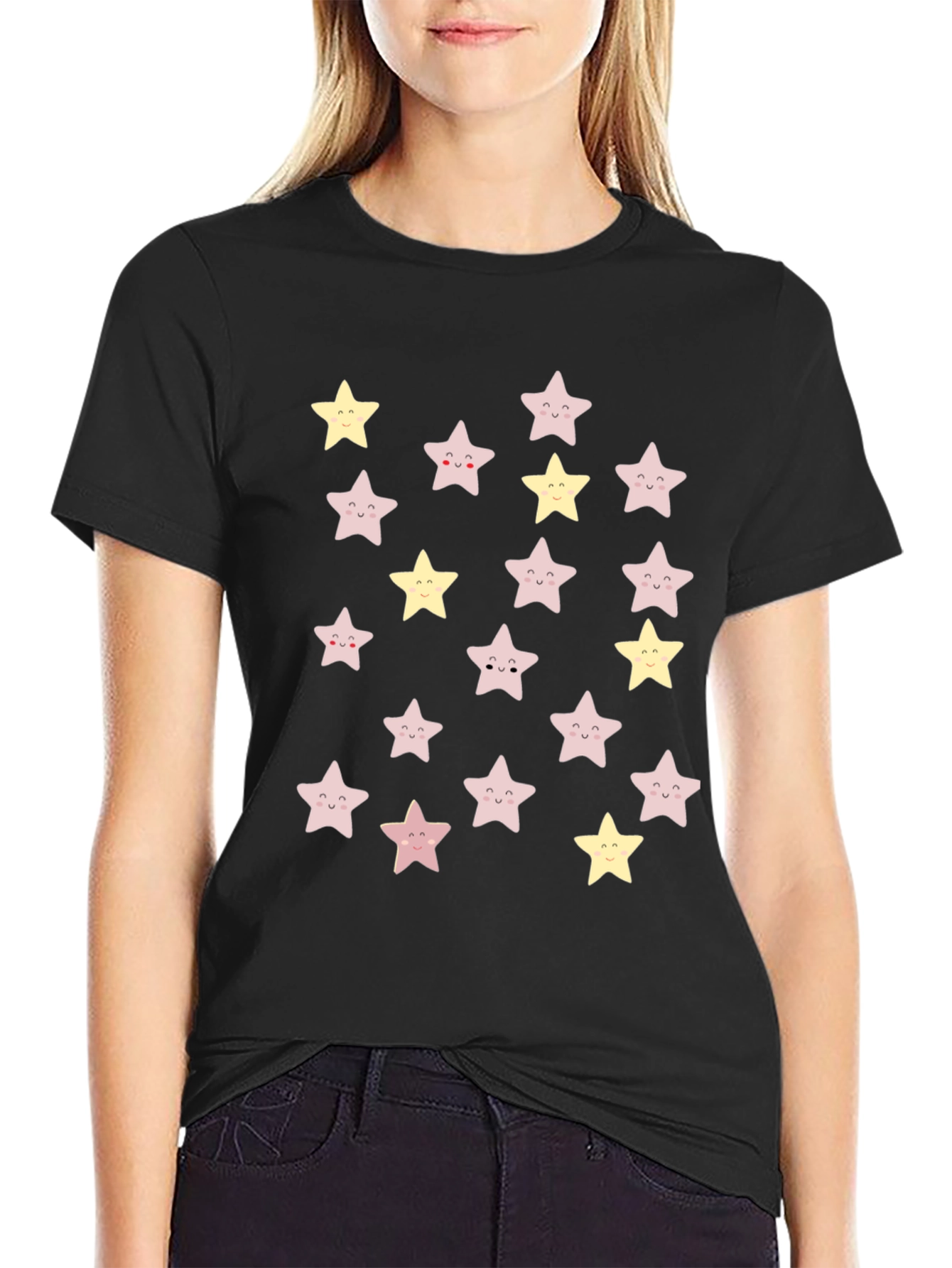 Cute Star Pattern Black T-Shirt