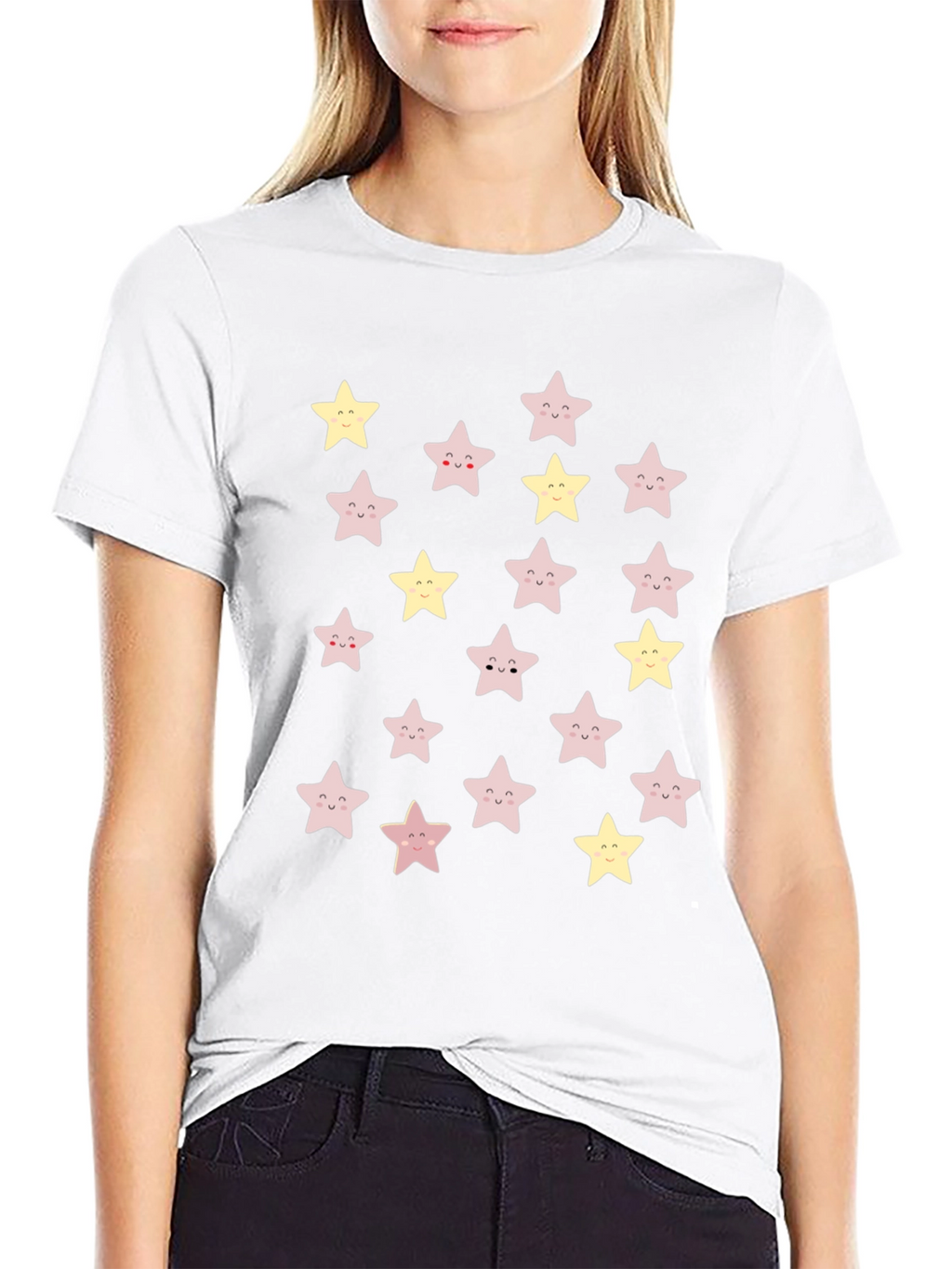 Cute Star Pattern Black T-Shirt