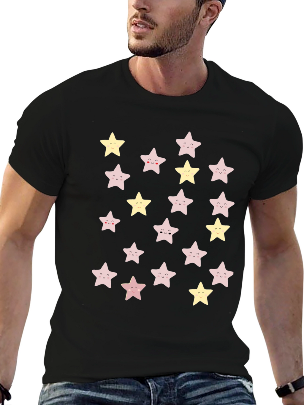 Cute Star Pattern Black T-Shirt