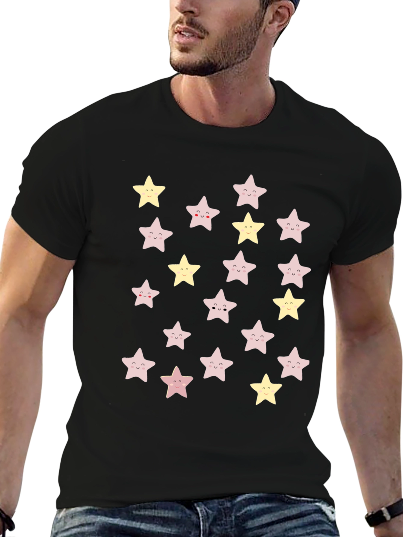 Cute Star Pattern Black T-Shirt