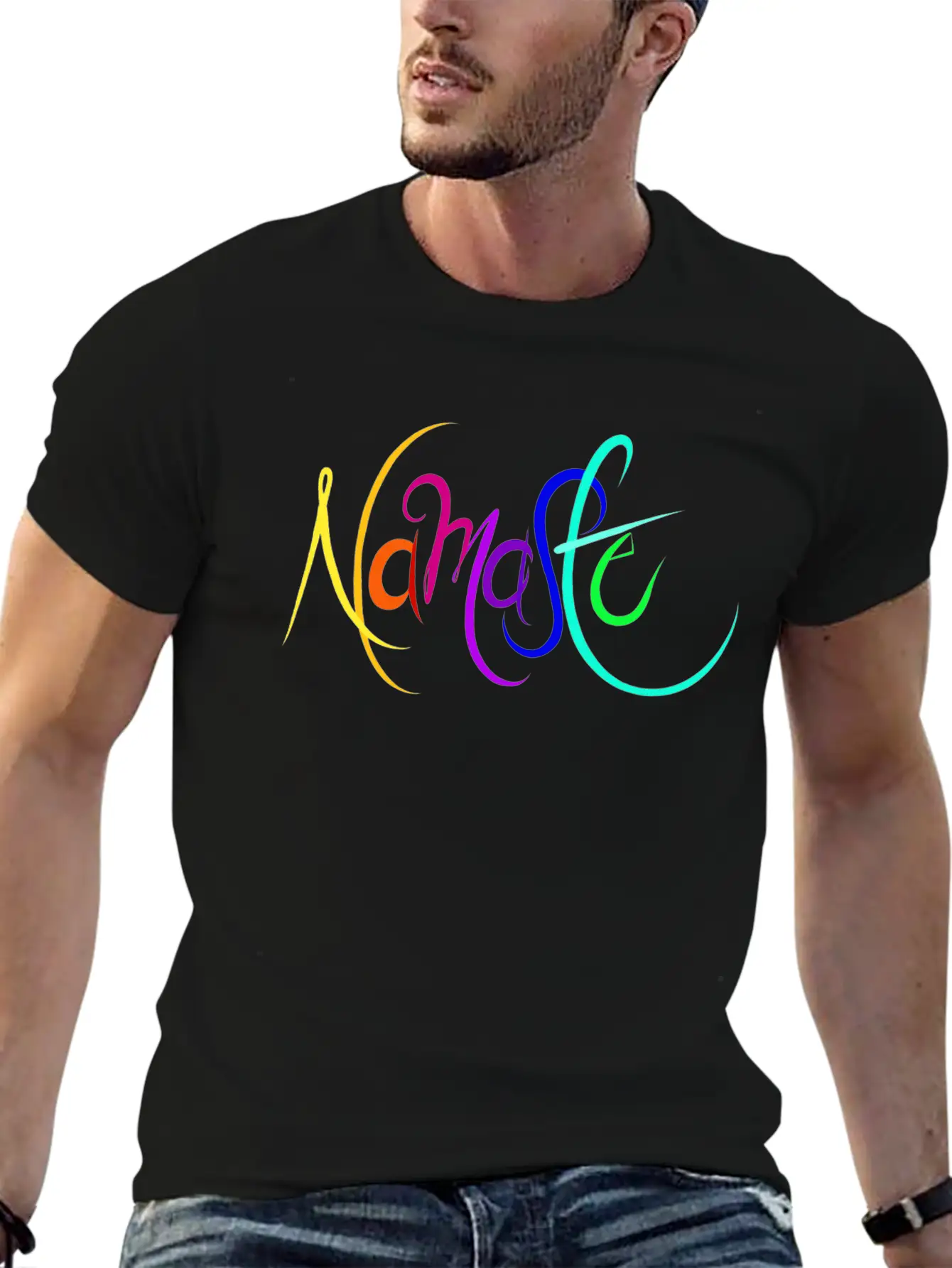 Namaste Rainbow Unisex Short Sleeve Soft Cotton T-Shirt – Casual Everyday Wear