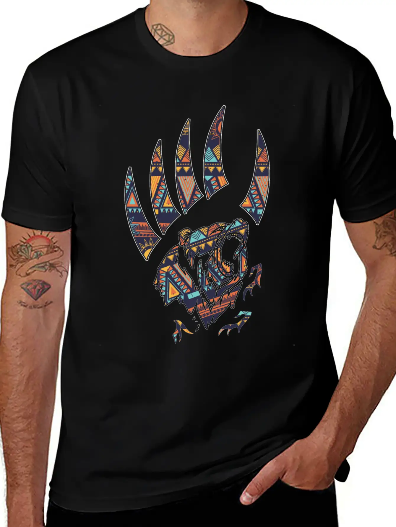 Native American Bear Claw Classic Fit Graphic Tee For Daily Comfort – Unisex Cotton Shirt