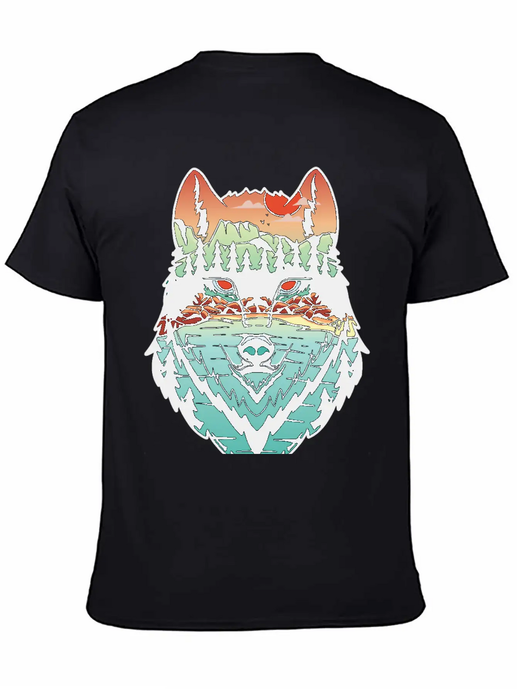 Nature Landscape Wolf Silhouette Unisex Short Sleeve Soft Cotton T-Shirt – Casual Everyday Wear
