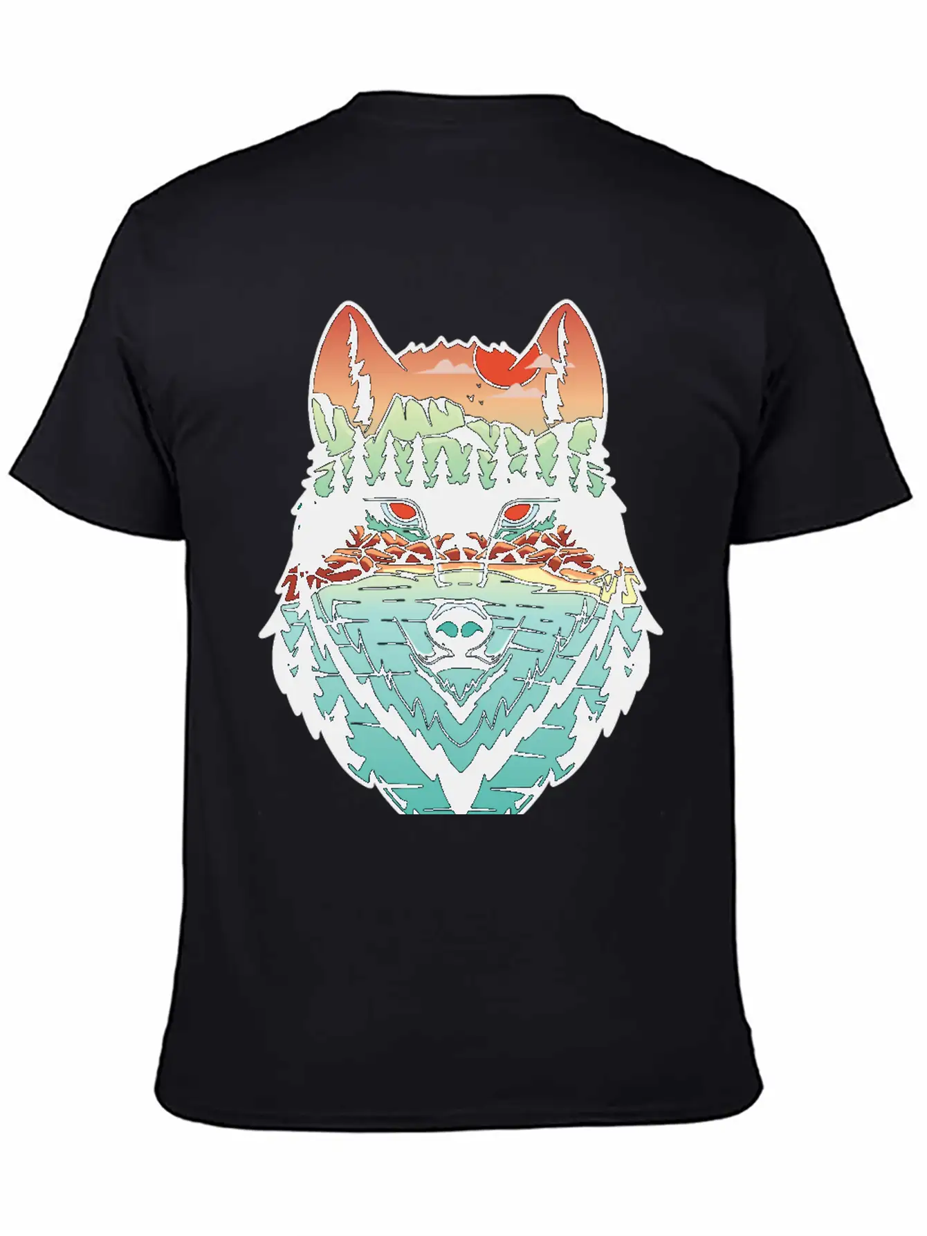 Nature Landscape Wolf Silhouette Unisex Short Sleeve Soft Cotton T-Shirt – Casual Everyday Wear