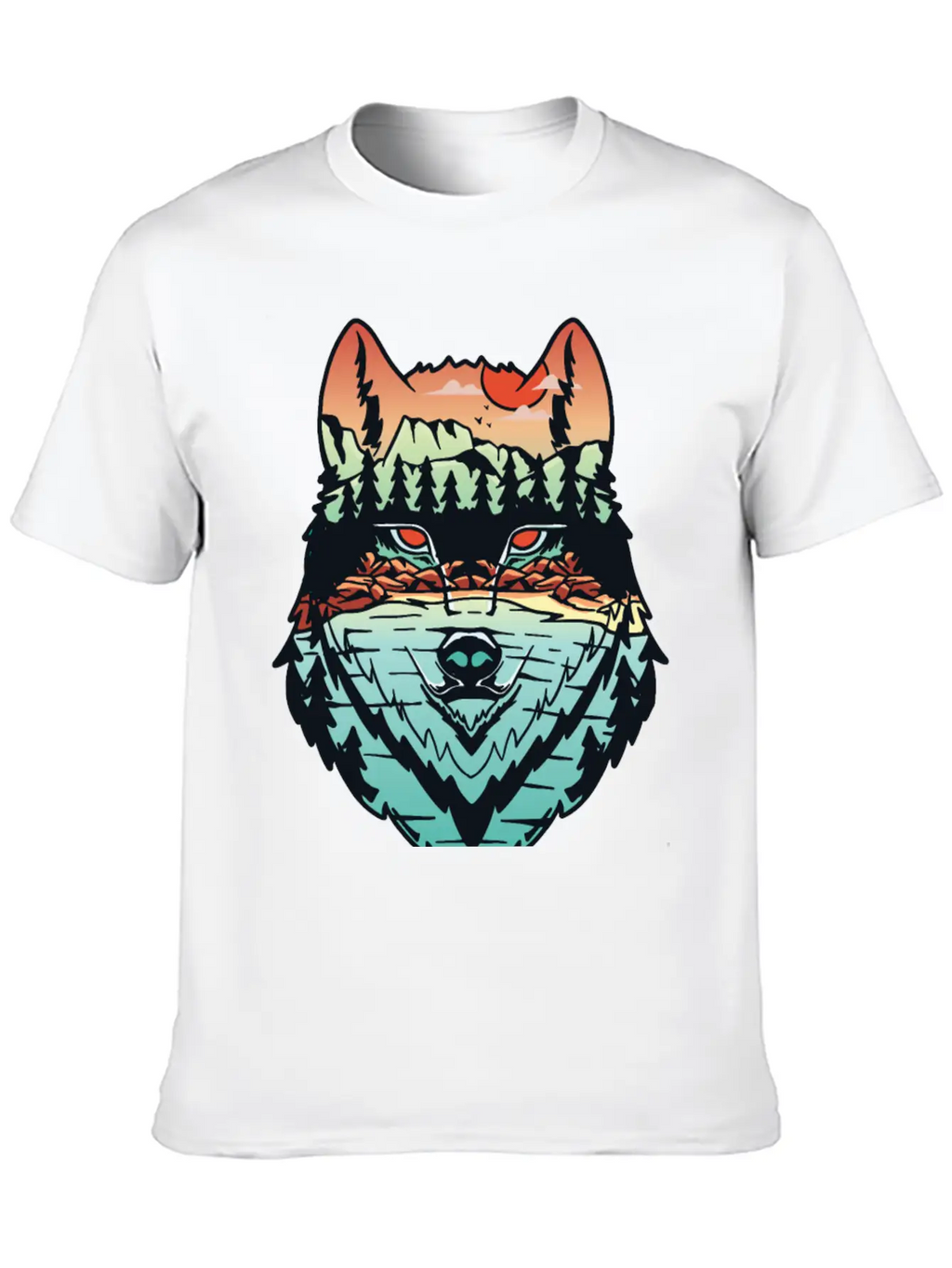 Nature Landscape Wolf Silhouette Unisex Short Sleeve Soft Cotton T-Shirt – Casual Everyday Wear