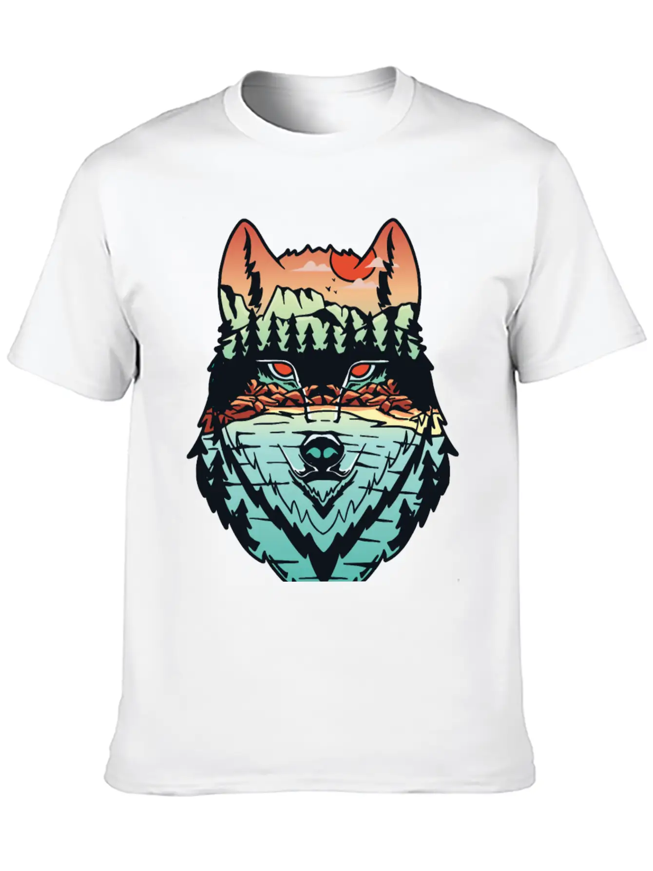 Nature Landscape Wolf Silhouette Unisex Short Sleeve Soft Cotton T-Shirt – Casual Everyday Wear