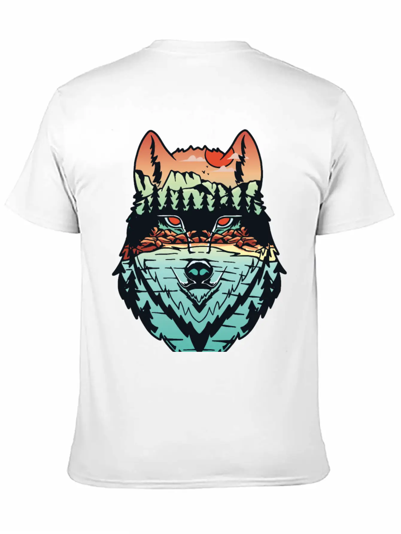 Nature Landscape Wolf Silhouette Unisex Short Sleeve Soft Cotton T-Shirt – Casual Everyday Wear