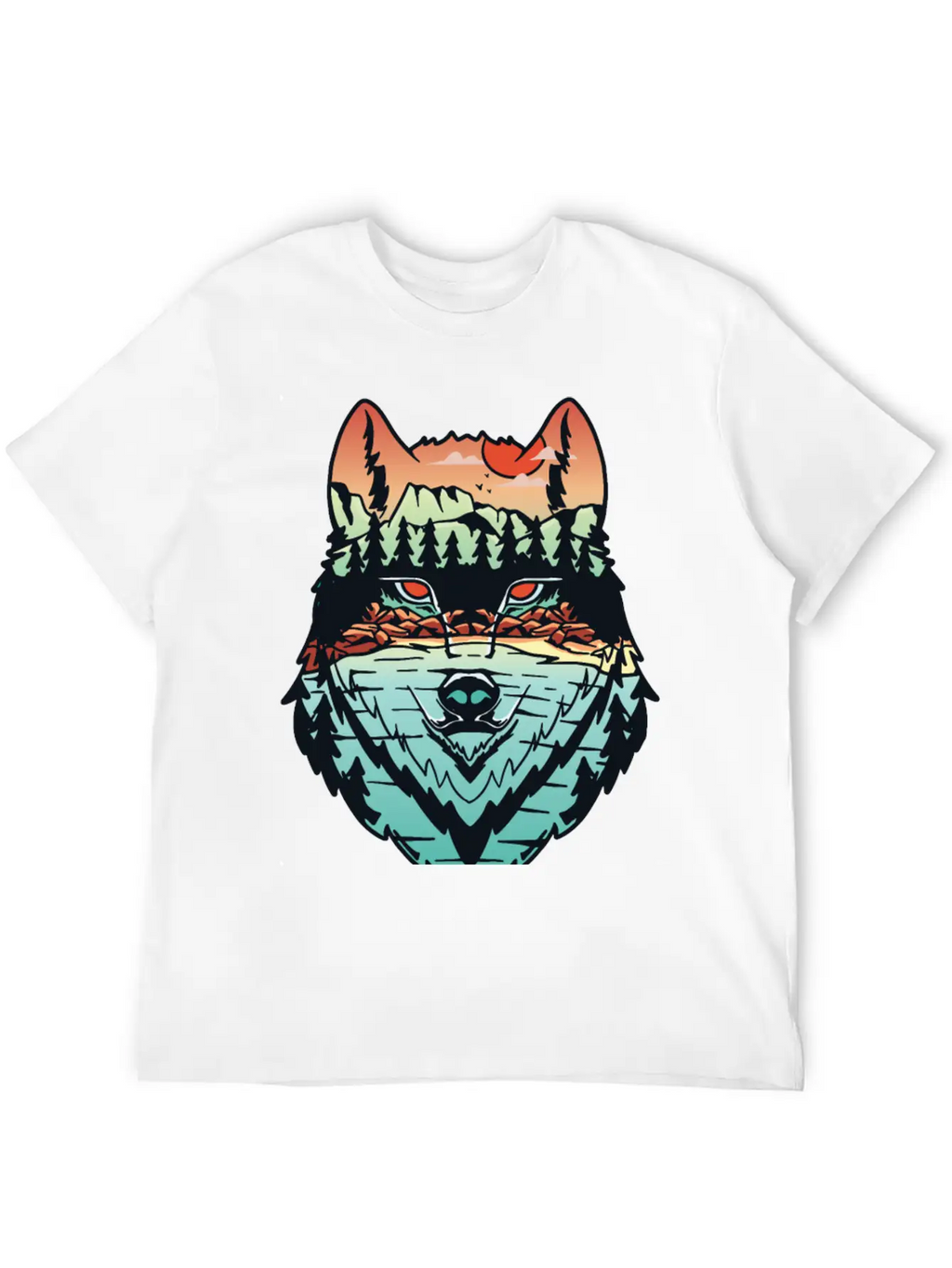 Nature Landscape Wolf Silhouette Unisex Short Sleeve Soft Cotton T-Shirt – Casual Everyday Wear