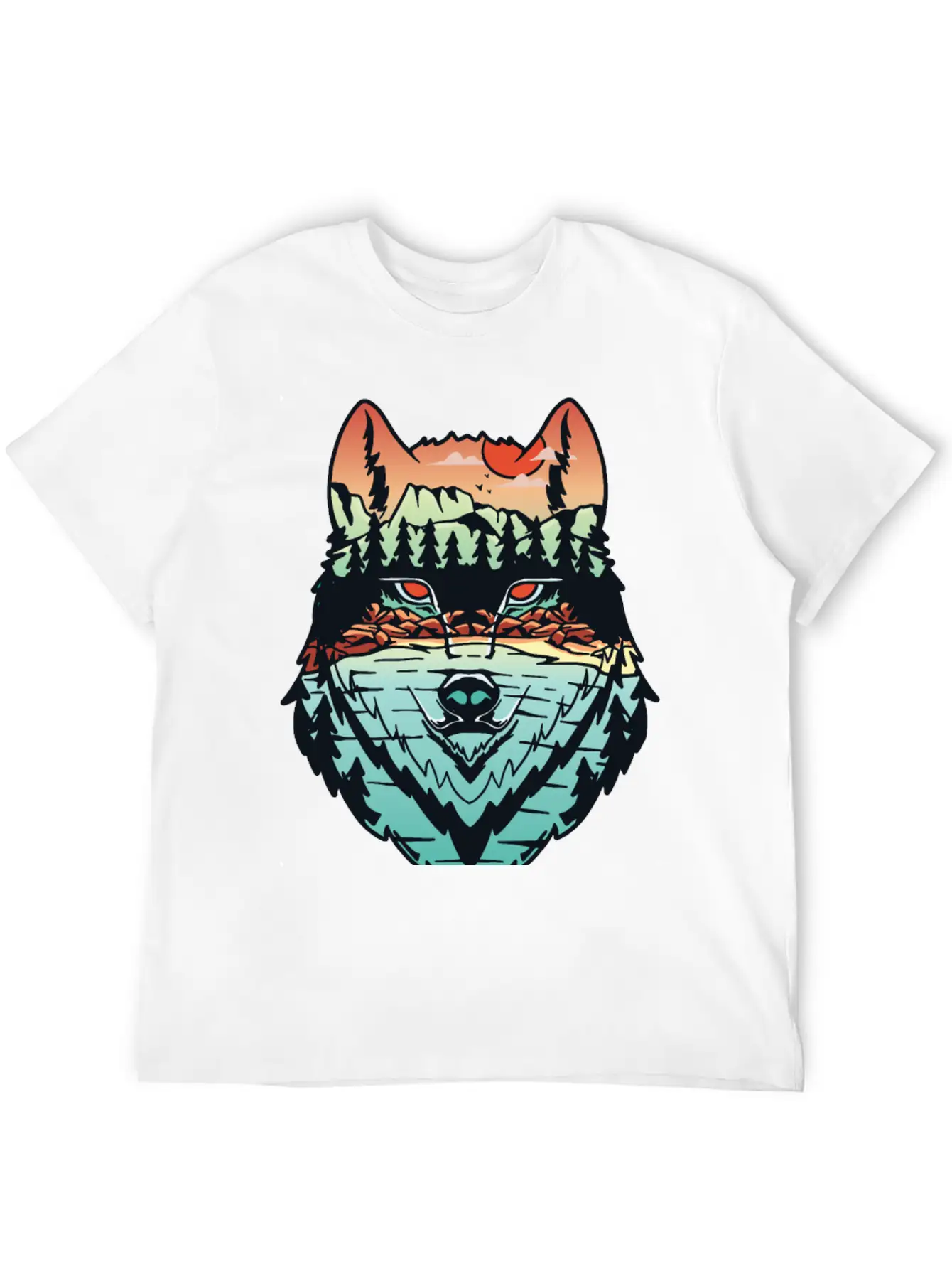 Nature Landscape Wolf Silhouette Unisex Short Sleeve Soft Cotton T-Shirt – Casual Everyday Wear