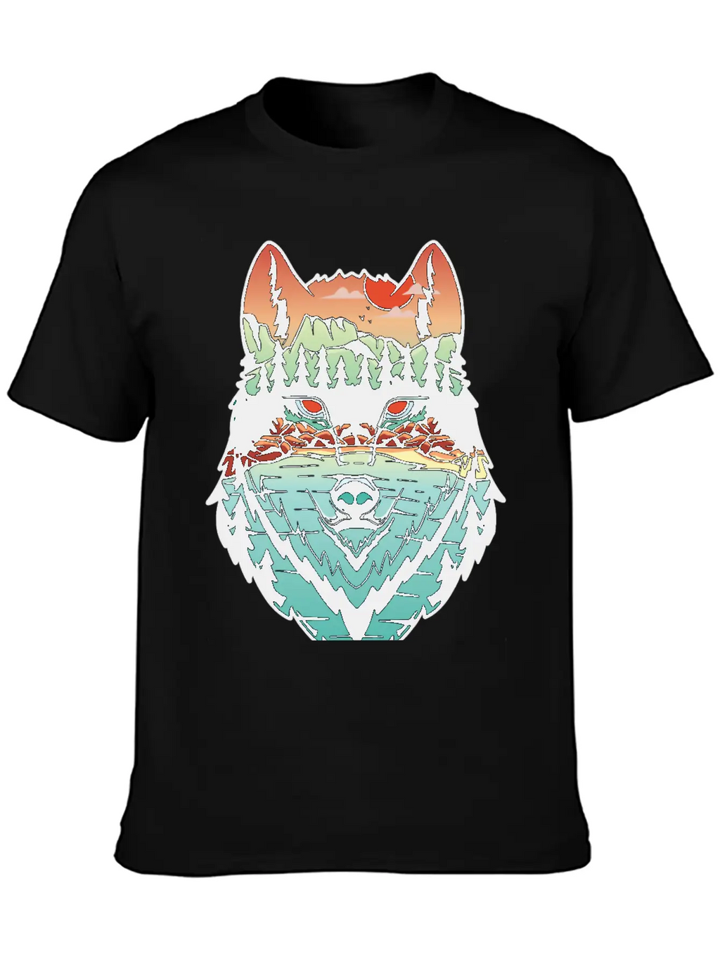 Nature Landscape Wolf Silhouette Unisex Short Sleeve Soft Cotton T-Shirt – Casual Everyday Wear