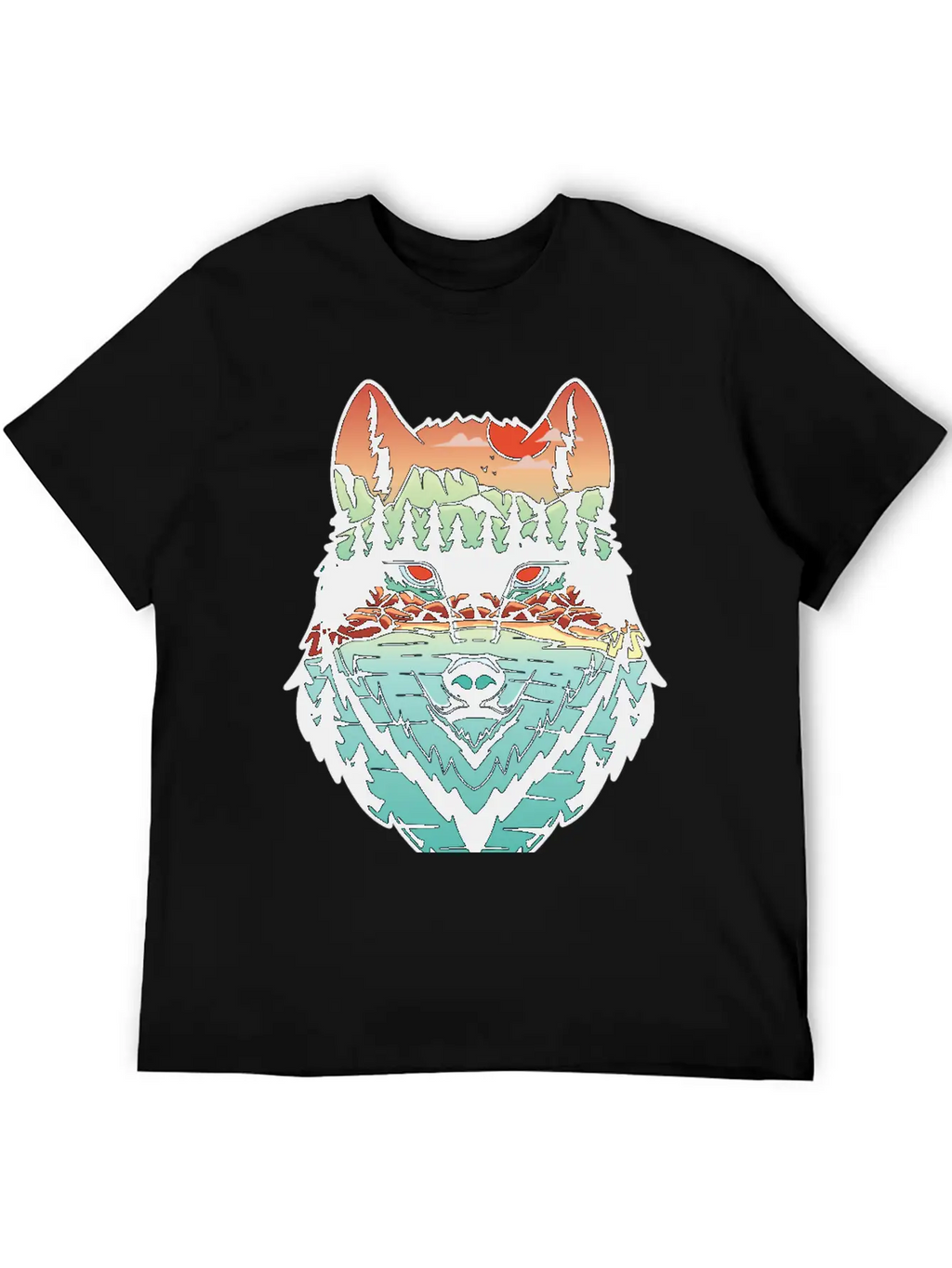 Nature Landscape Wolf Silhouette Unisex Short Sleeve Soft Cotton T-Shirt – Casual Everyday Wear