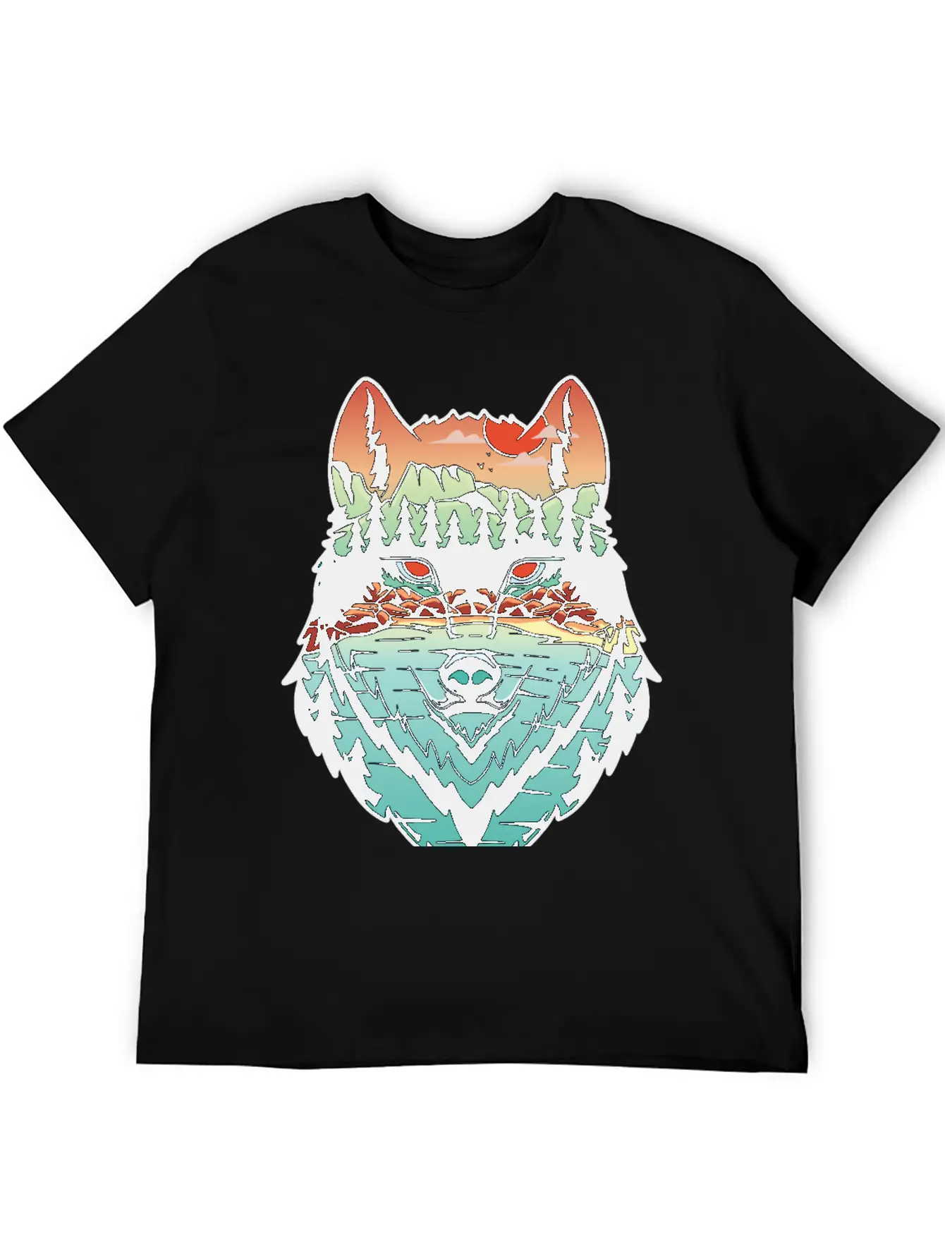 Nature Landscape Wolf Silhouette Unisex Short Sleeve Soft Cotton T-Shirt – Casual Everyday Wear