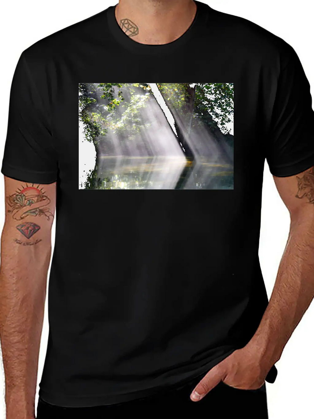 NatureScapes-Shadows Of Dawn On The Current River Stylish Everyday T-Shirt – Unisex Basic Cotton Tee