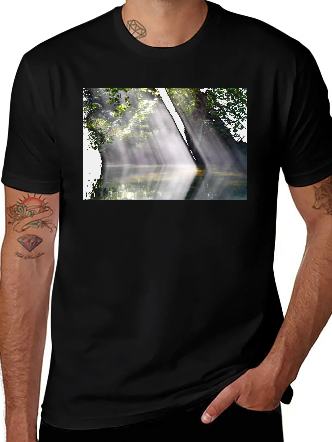 NatureScapes-Shadows Of Dawn On The Current River Stylish Everyday T-Shirt – Unisex Basic Cotton Tee