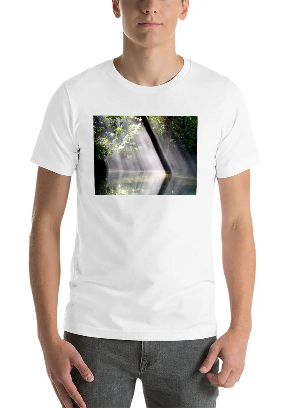 NatureScapes-Shadows Of Dawn On The Current River Stylish Everyday T-Shirt – Unisex Basic Cotton Tee