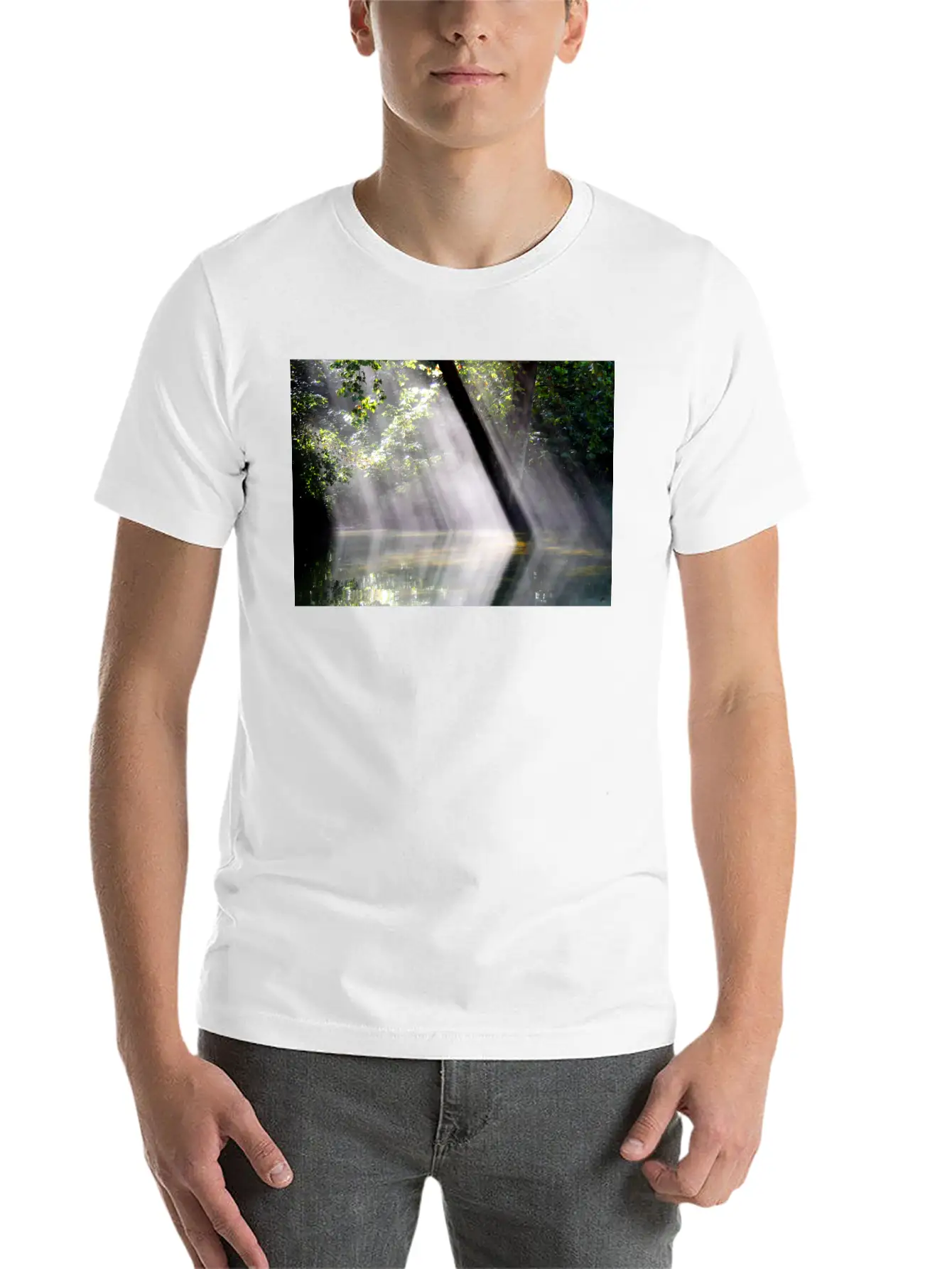 NatureScapes-Shadows Of Dawn On The Current River Stylish Everyday T-Shirt – Unisex Basic Cotton Tee