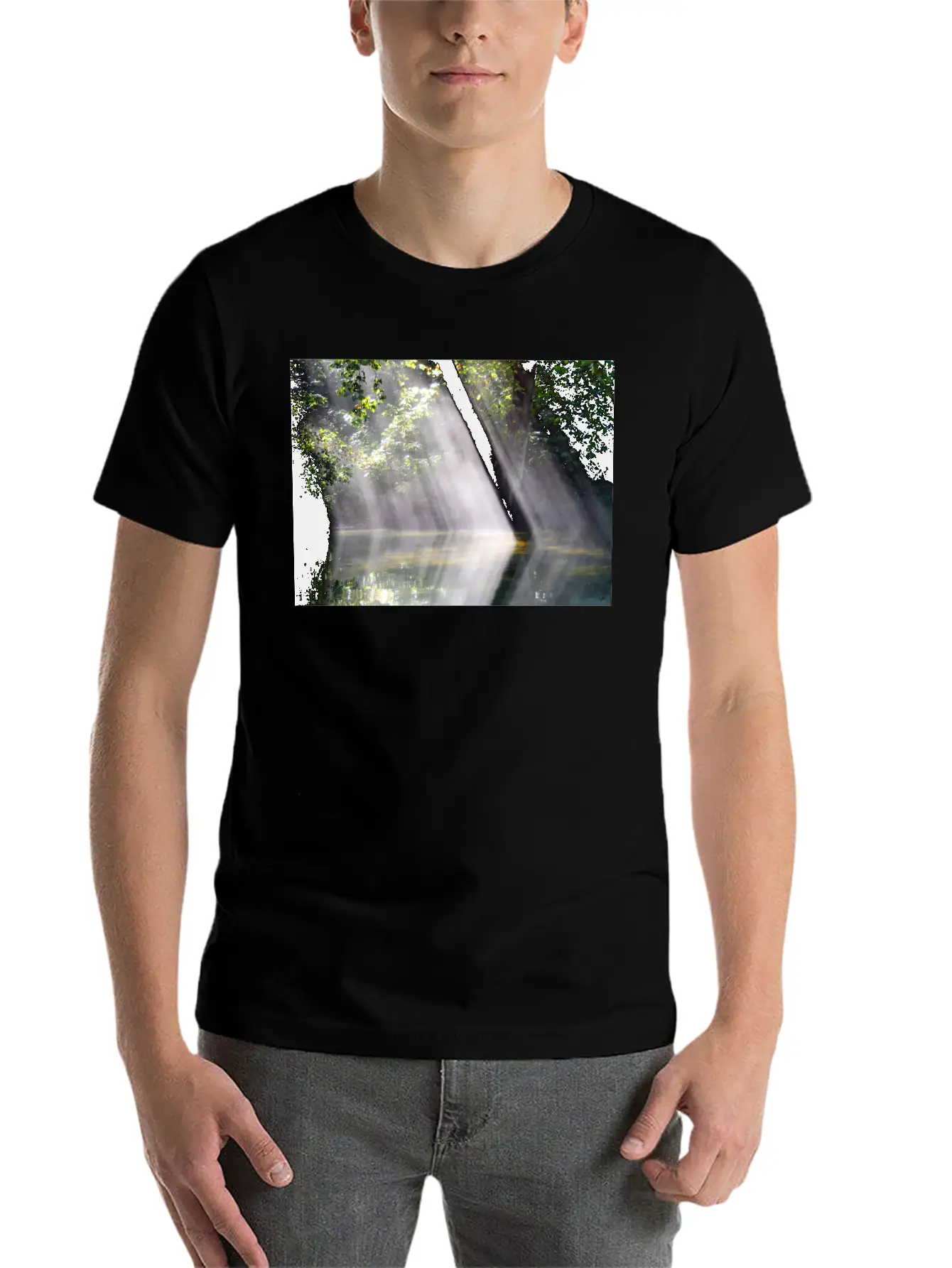 NatureScapes-Shadows Of Dawn On The Current River Stylish Everyday T-Shirt – Unisex Basic Cotton Tee