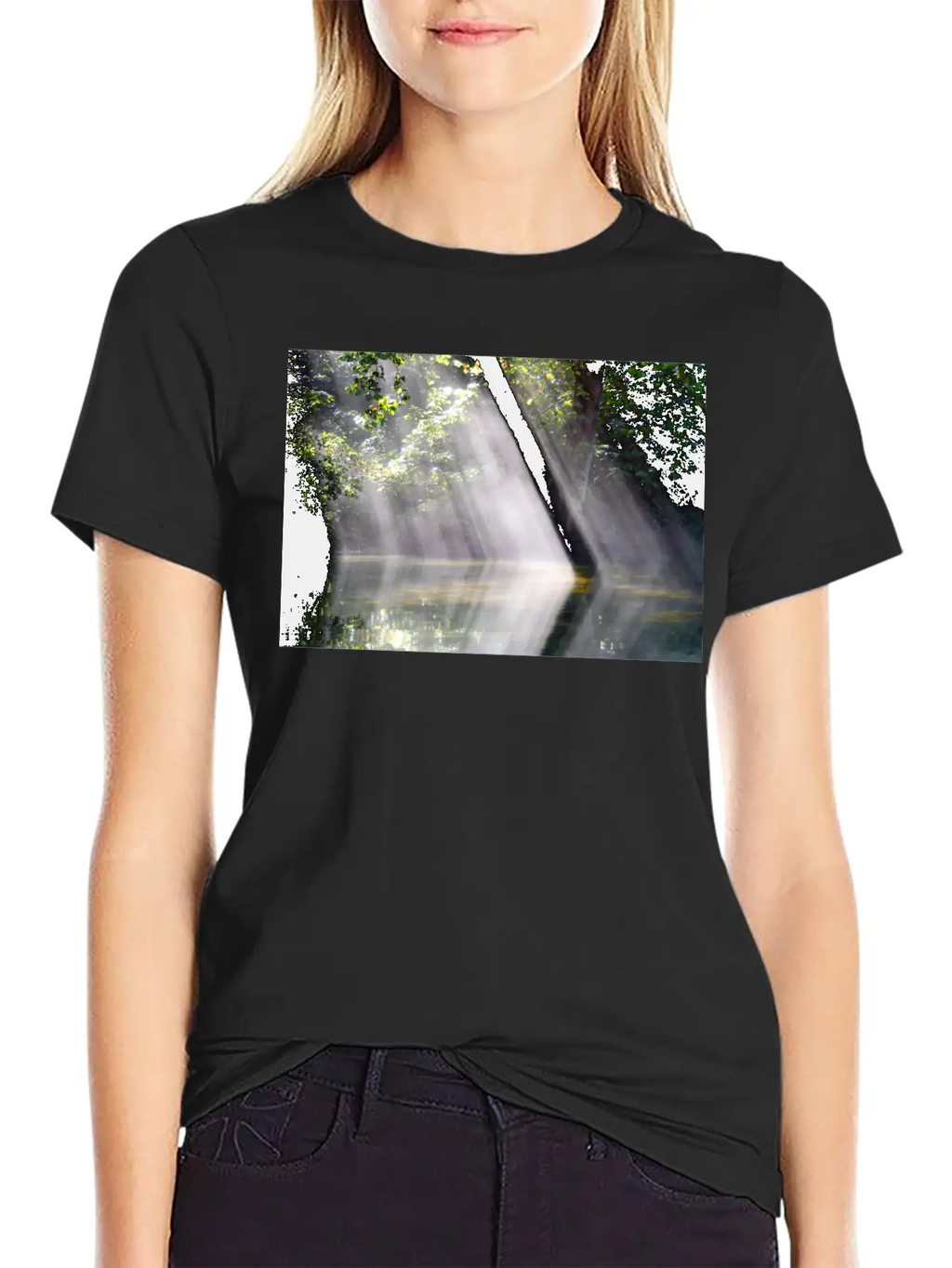 NatureScapes-Shadows Of Dawn On The Current River Stylish Everyday T-Shirt – Unisex Basic Cotton Tee