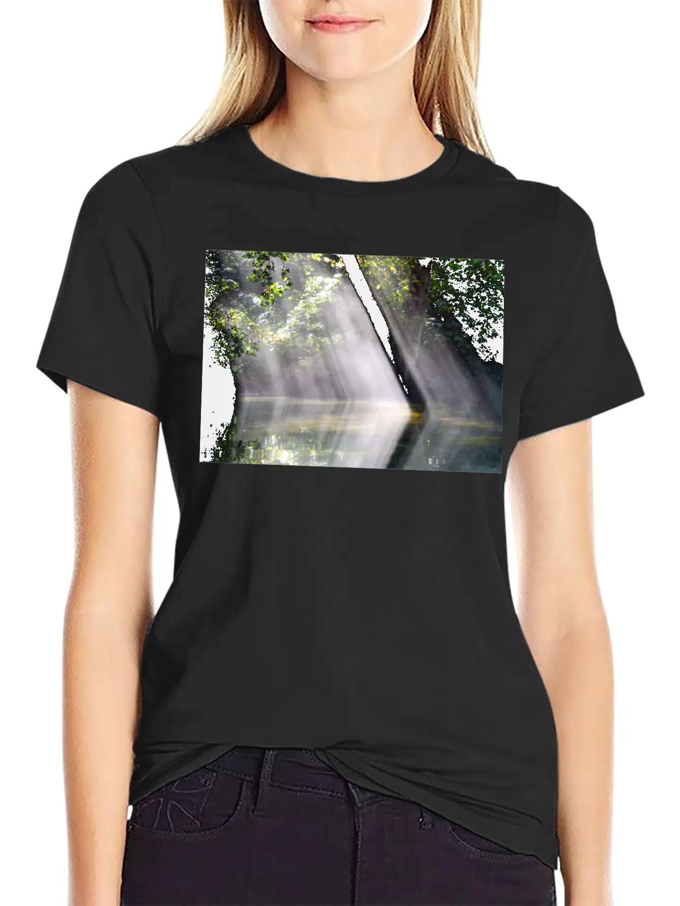 NatureScapes-Shadows Of Dawn On The Current River Stylish Everyday T-Shirt – Unisex Basic Cotton Tee