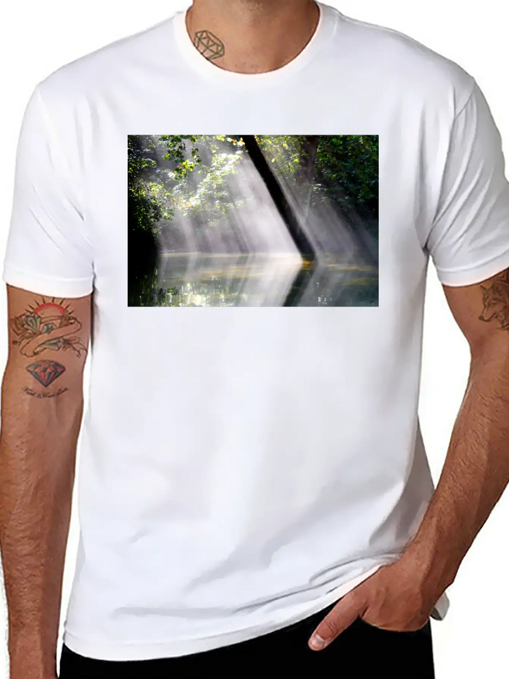 NatureScapes-Shadows Of Dawn On The Current River Stylish Everyday T-Shirt – Unisex Basic Cotton Tee