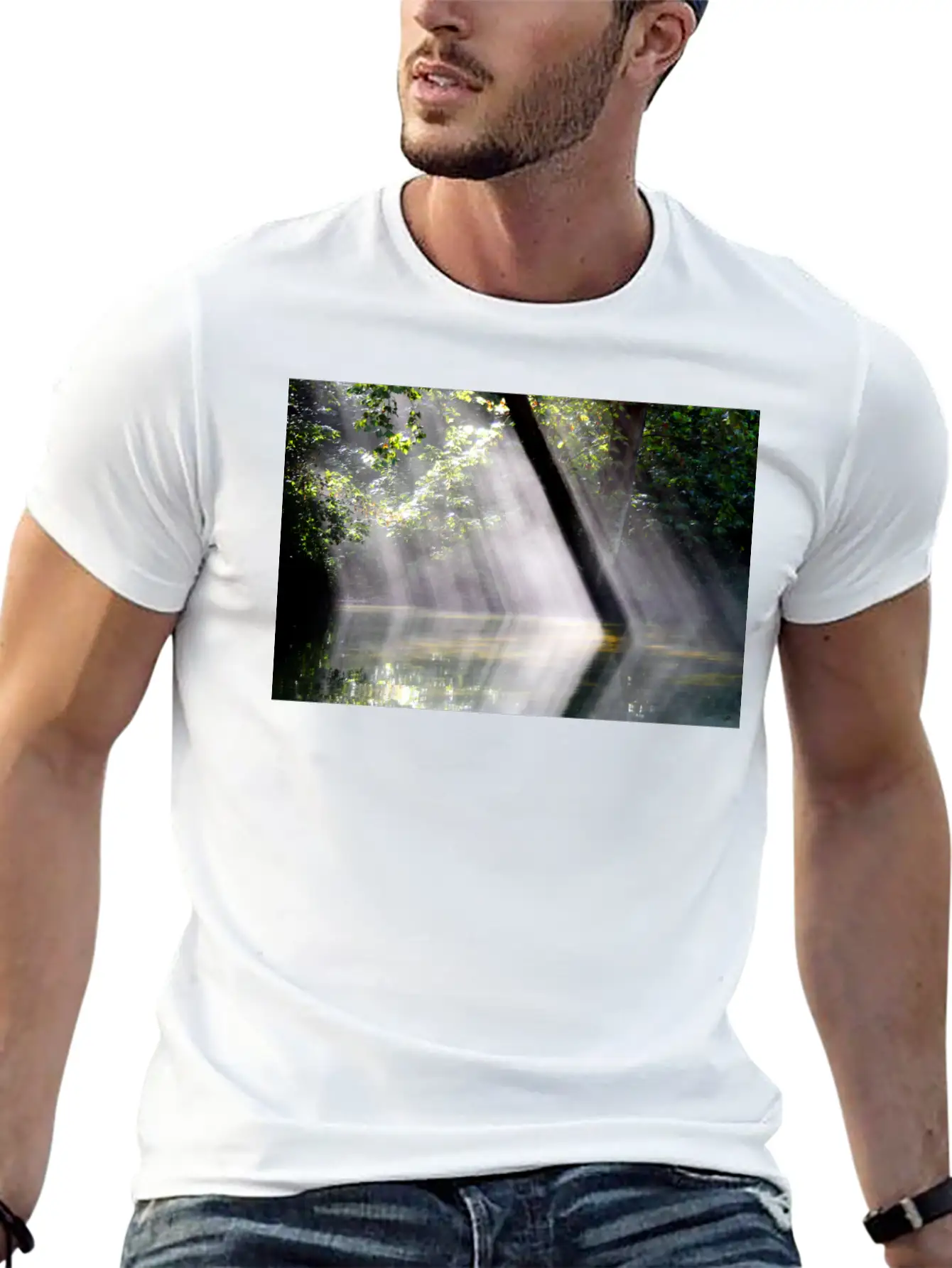 NatureScapes-Shadows Of Dawn On The Current River Stylish Everyday T-Shirt – Unisex Basic Cotton Tee