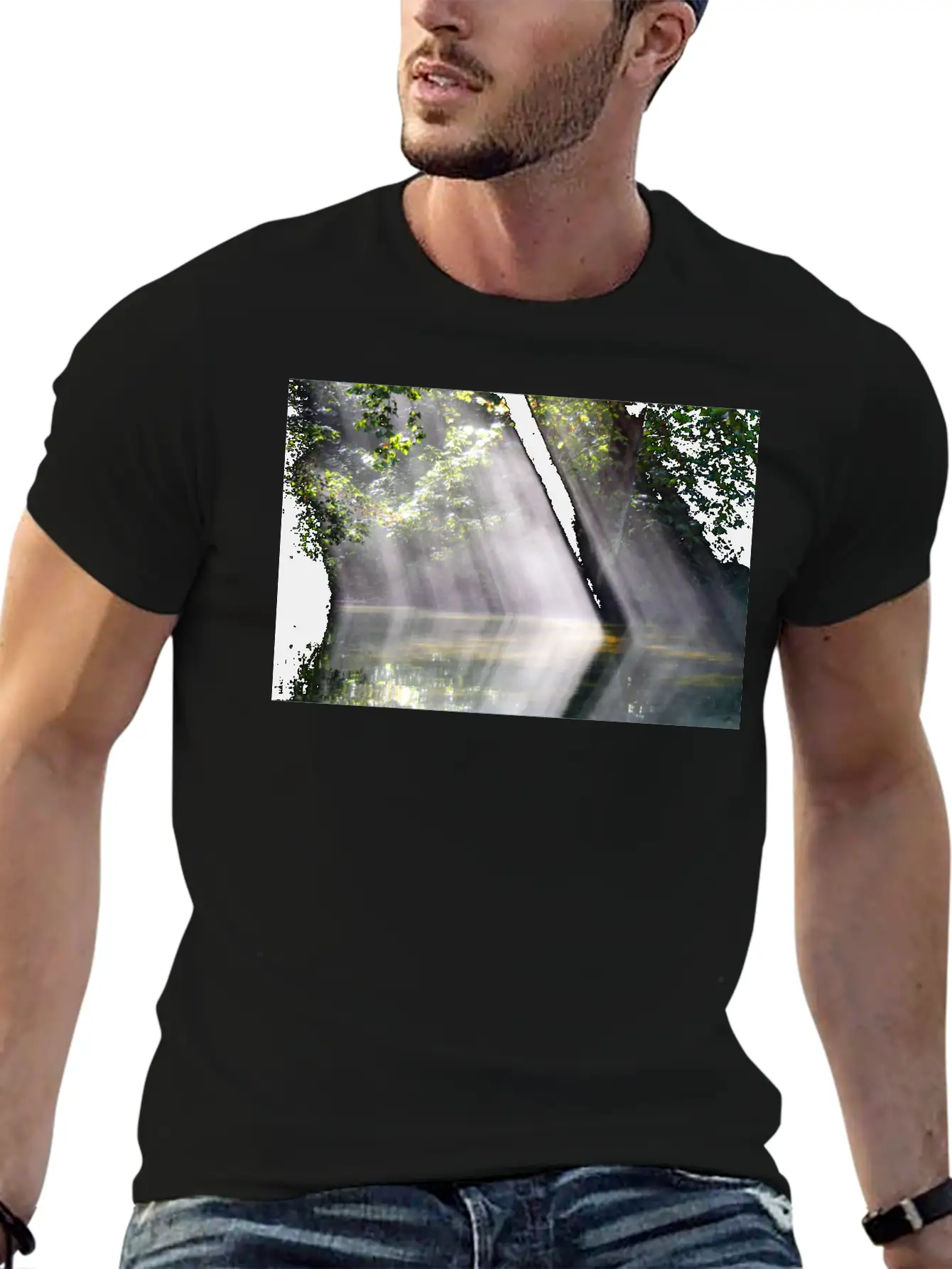 NatureScapes-Shadows Of Dawn On The Current River Stylish Everyday T-Shirt – Unisex Basic Cotton Tee