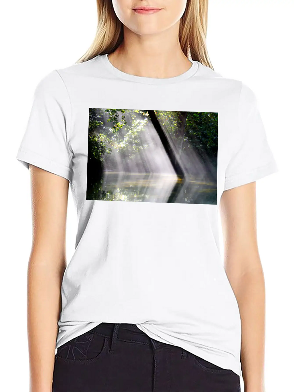 NatureScapes-Shadows Of Dawn On The Current River Stylish Everyday T-Shirt – Unisex Basic Cotton Tee