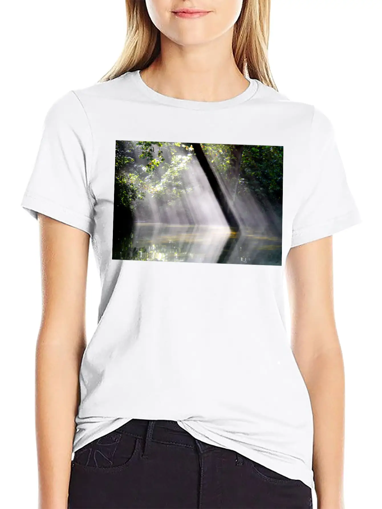 NatureScapes-Shadows Of Dawn On The Current River Stylish Everyday T-Shirt – Unisex Basic Cotton Tee